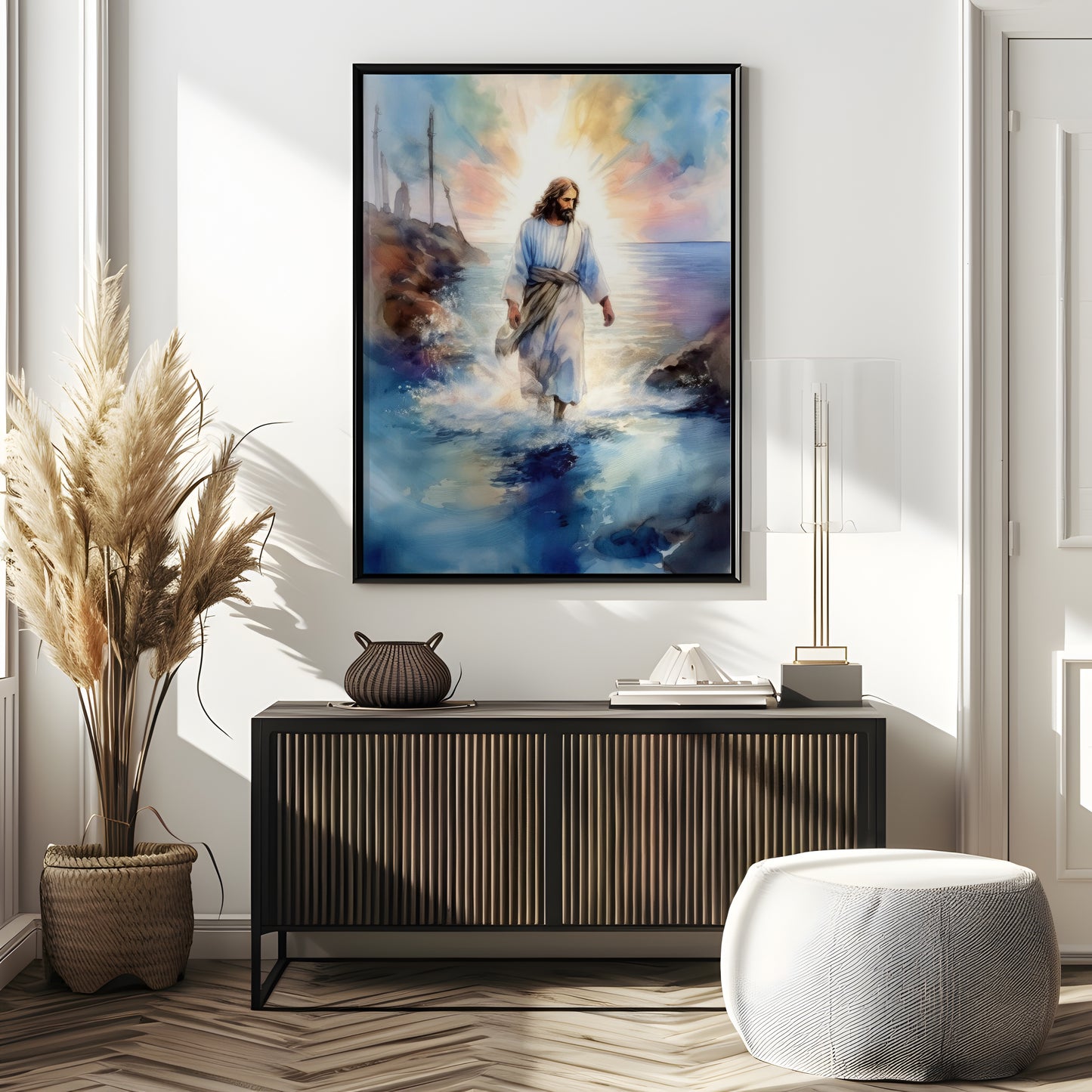 Walking on Water Christian Wall Art – Jesus' Miracle of Faith & Divine Authority