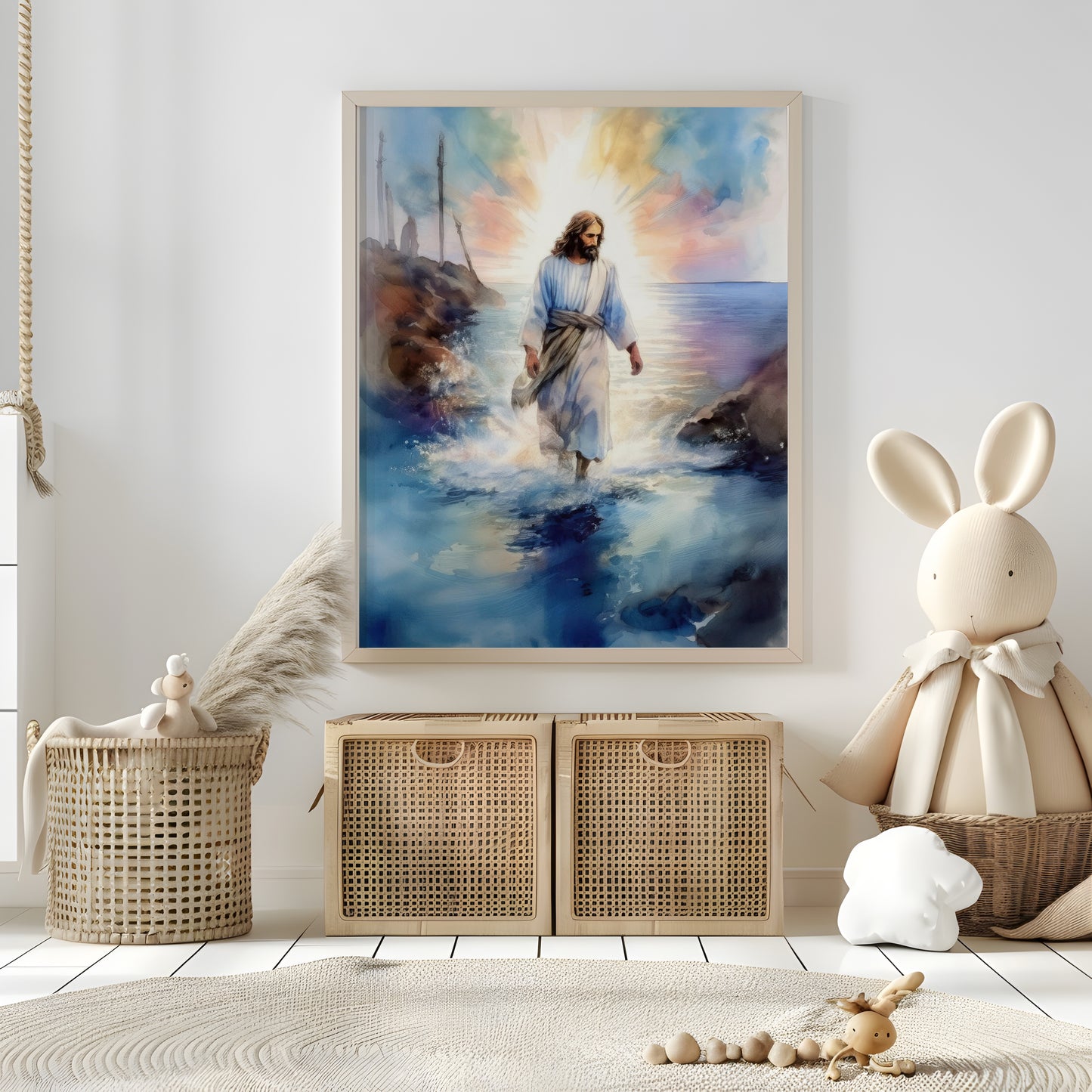 Walking on Water Christian Wall Art – Jesus' Miracle of Faith & Divine Authority