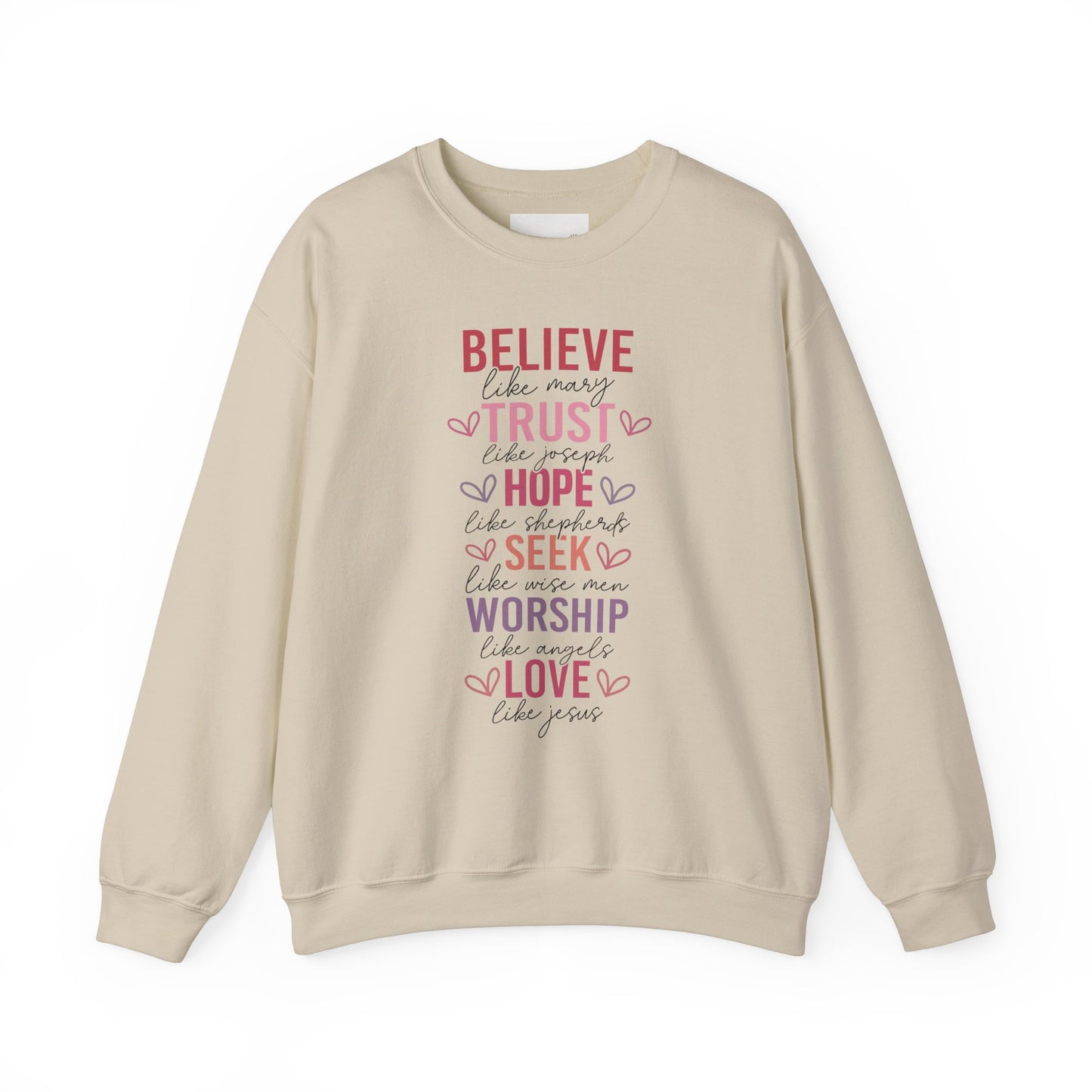 Inspirational Faith Crewneck Sweatshirt, Cozy Christian Apparel, Hope Trust Worship Love, Gift for Spiritual Friends, Faith-Based Fashion
