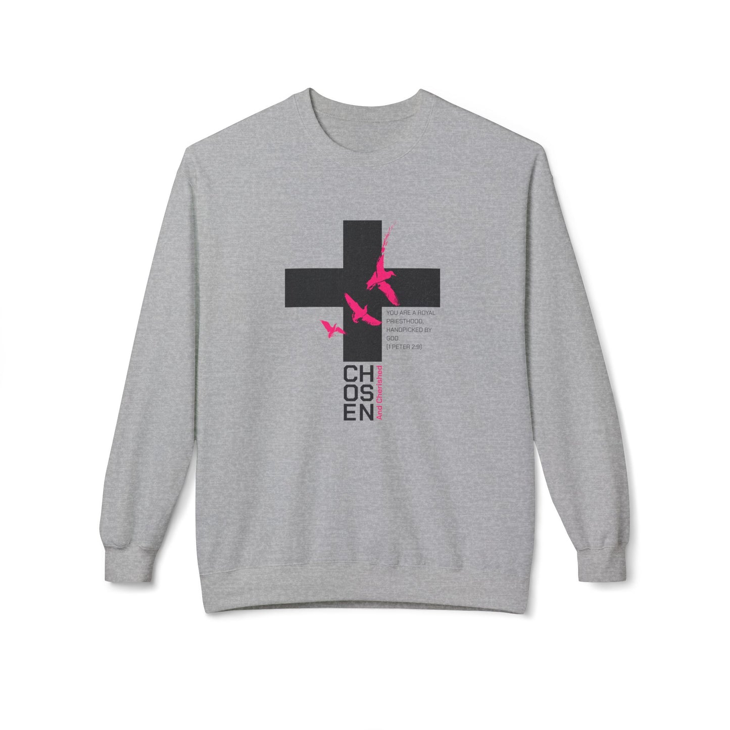 Chozen and Cherished, Crewneck Sweatshirt - Chosen, Christian Apparel, Religious Gift, Cozy Wear, Faith-Based Sweatshirt