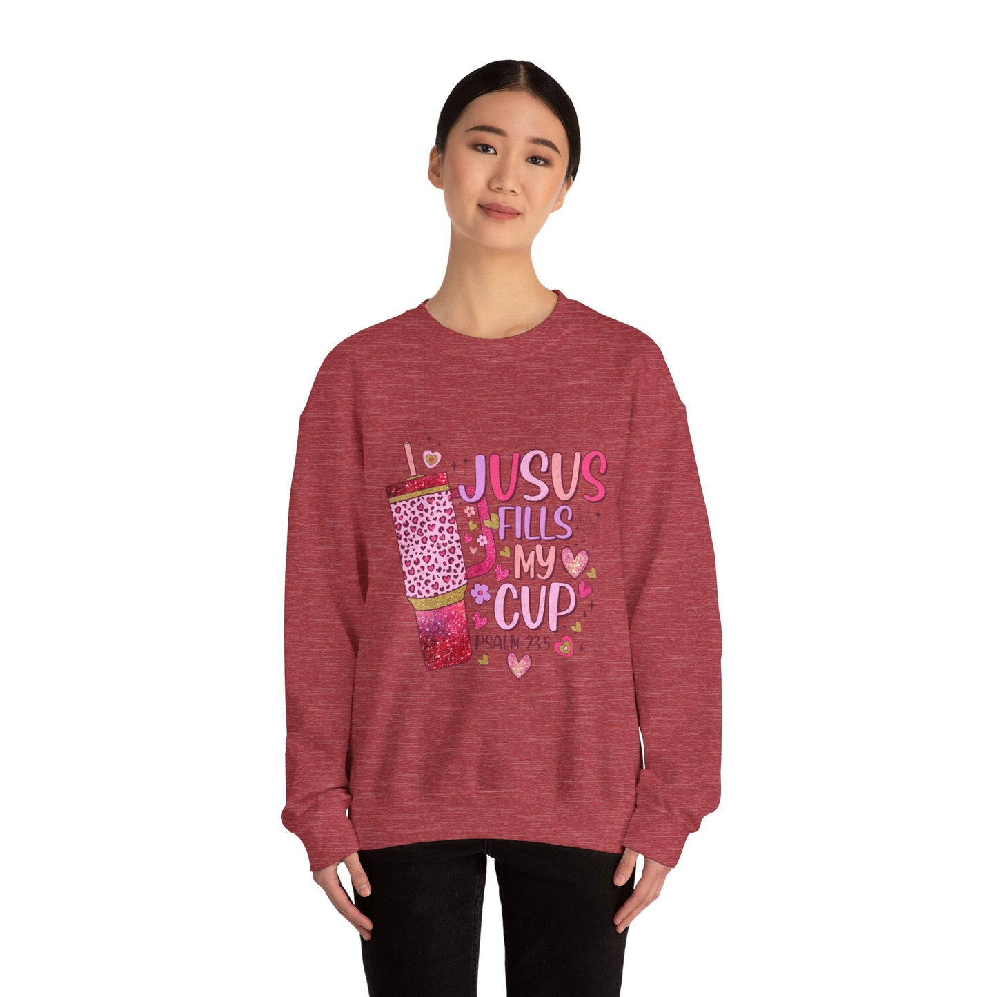 Inspirational Crewneck Sweatshirt - Jesus Fills My Cup, Cozy Faith Apparel, Christian Gift, Spiritual Sweater, Birthday Present, Church