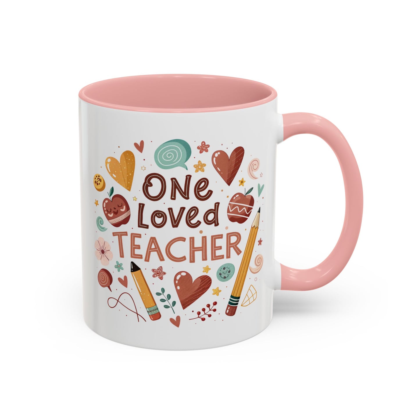 Teacher Appreciation Coffee Mug, Cute Gift for Educators, One Loved Teacher, Ideal for Birthdays and Holidays, Fun and Colorful