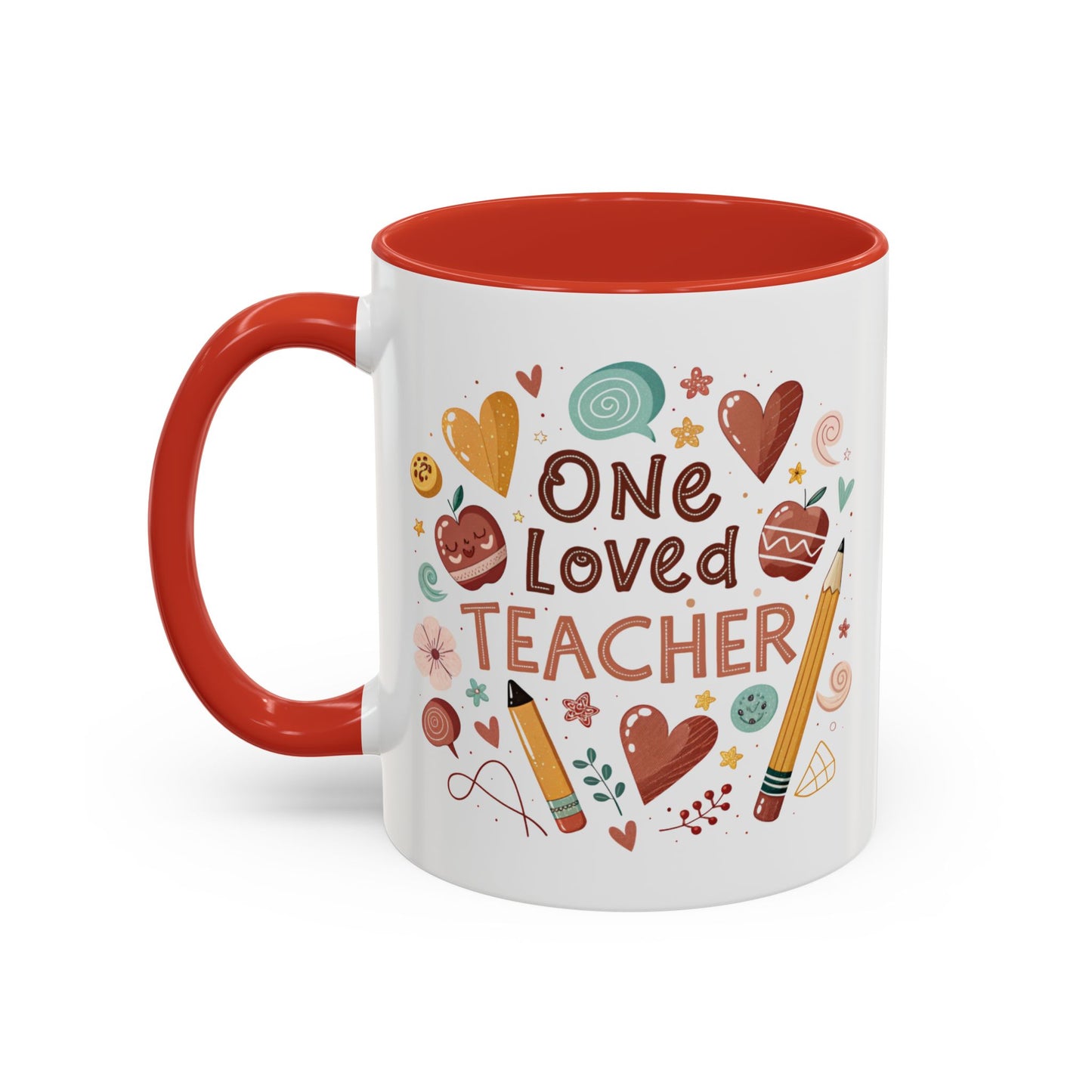 Teacher Appreciation Coffee Mug, Cute Gift for Educators, One Loved Teacher, Ideal for Birthdays and Holidays, Fun and Colorful