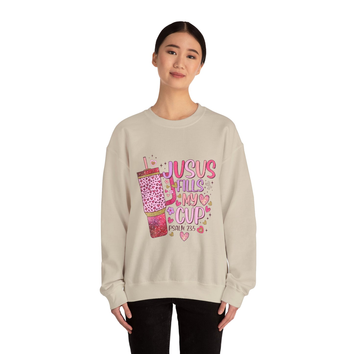 Inspirational Crewneck Sweatshirt - Jesus Fills My Cup, Cozy Faith Apparel, Christian Gift, Spiritual Sweater, Birthday Present, Church