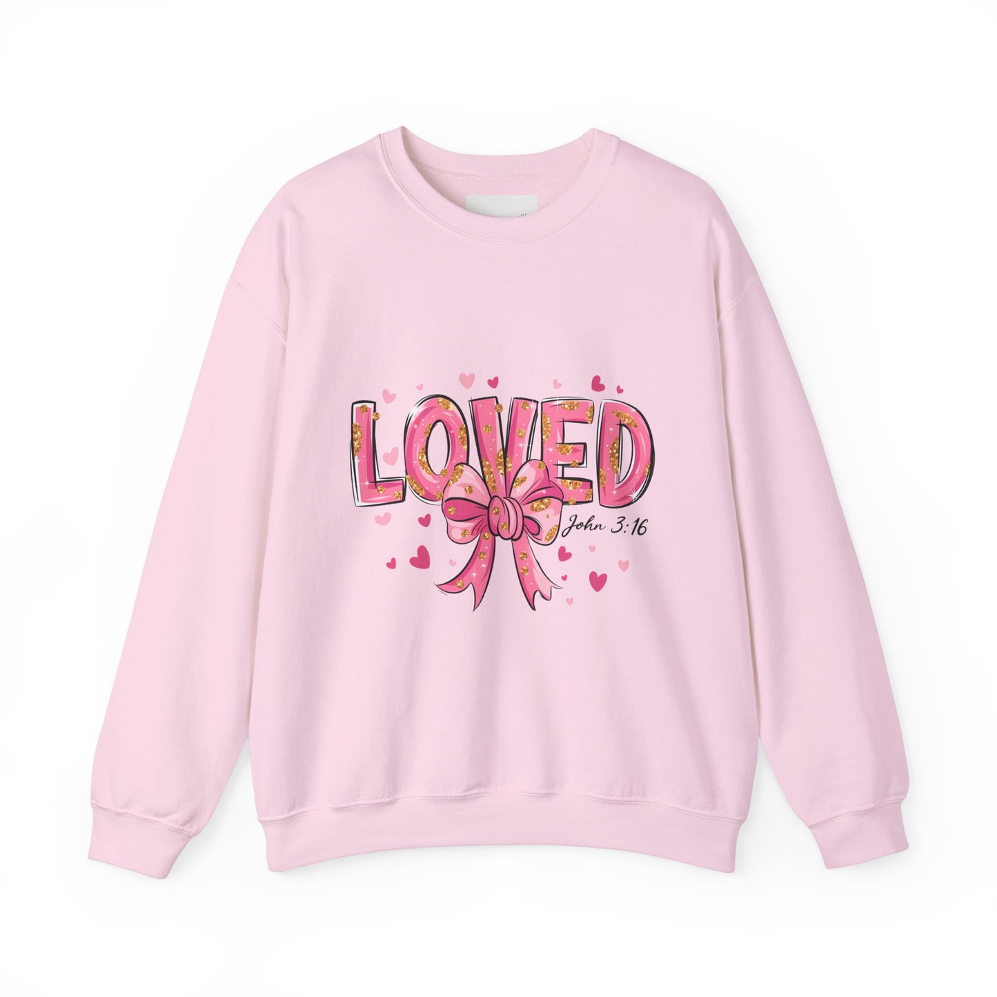 Loved Crewneck Sweatshirt with Bow Design, Cozy Gift for Relaxation, Perfect for Valentine's Day, Christian Apparel, Faith-Inspired Fashion