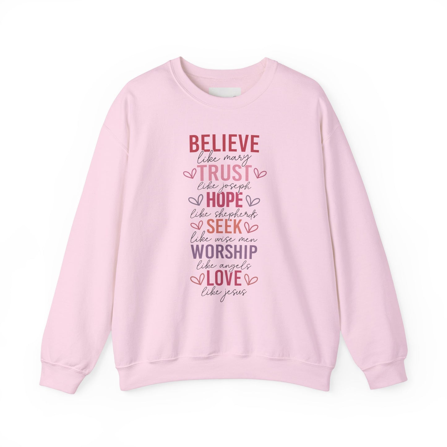 Inspirational Faith Crewneck Sweatshirt, Cozy Christian Apparel, Hope Trust Worship Love, Gift for Spiritual Friends, Faith-Based Fashion