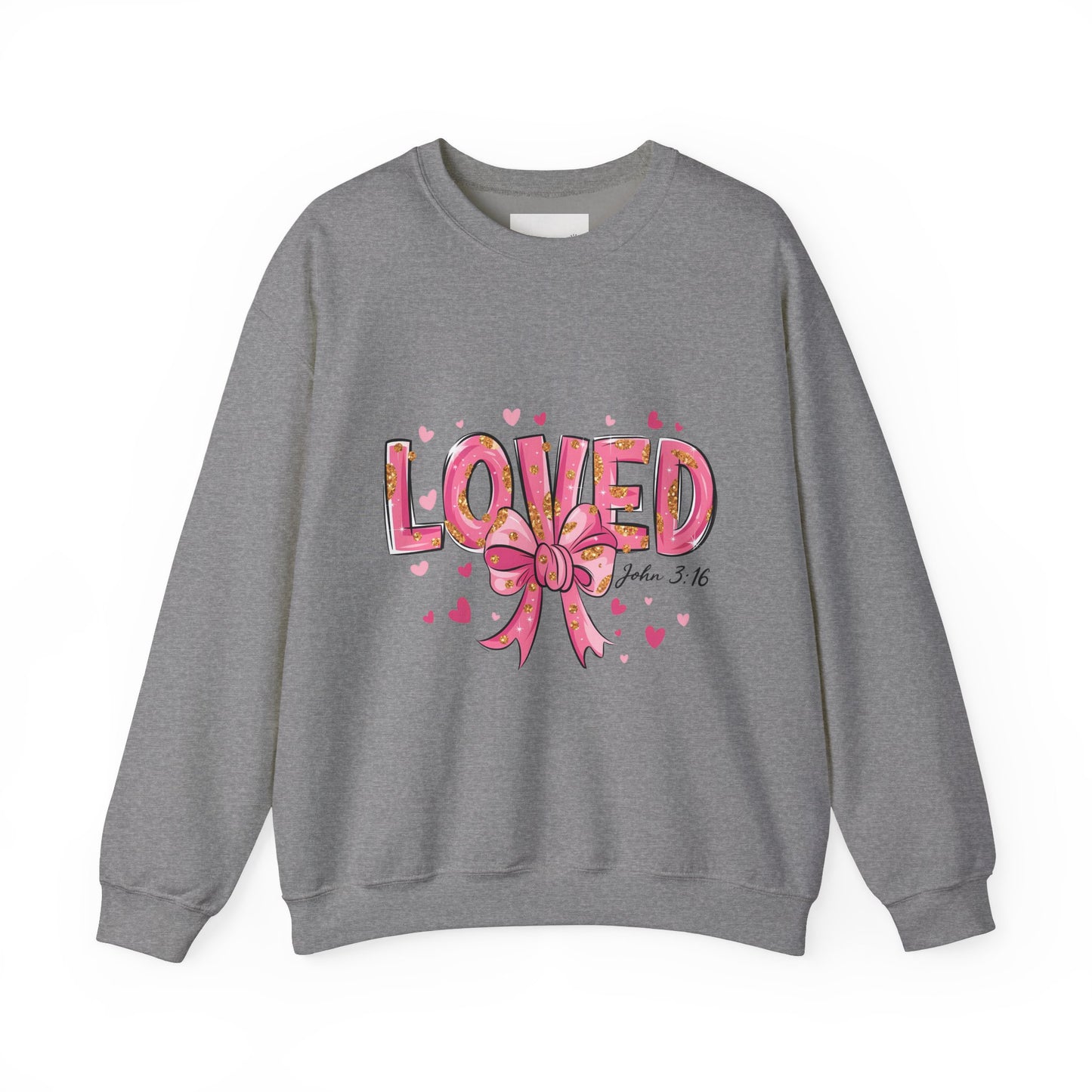 Loved Crewneck Sweatshirt with Bow Design, Cozy Gift for Relaxation, Perfect for Valentine's Day, Christian Apparel, Faith-Inspired Fashion