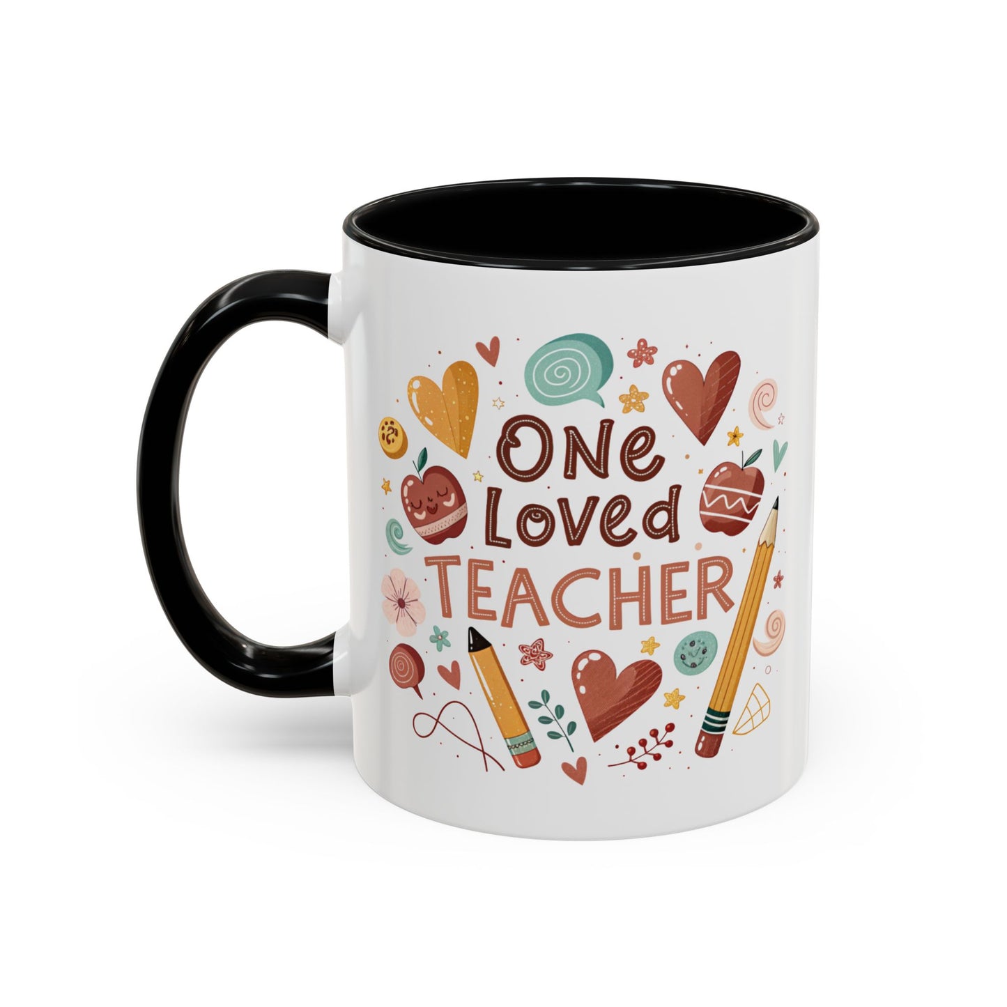 Teacher Appreciation Coffee Mug, Cute Gift for Educators, One Loved Teacher, Ideal for Birthdays and Holidays, Fun and Colorful