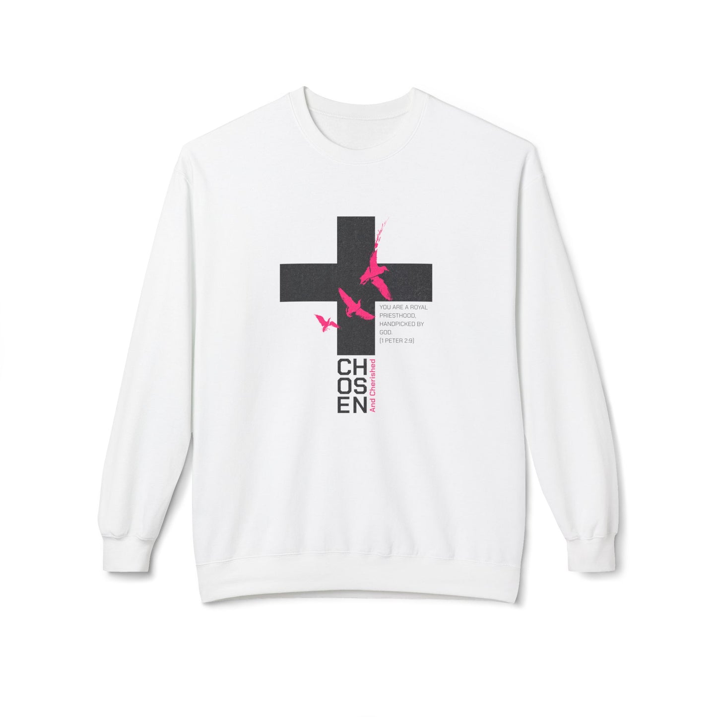 Chozen and Cherished, Crewneck Sweatshirt - Chosen, Christian Apparel, Religious Gift, Cozy Wear, Faith-Based Sweatshirt