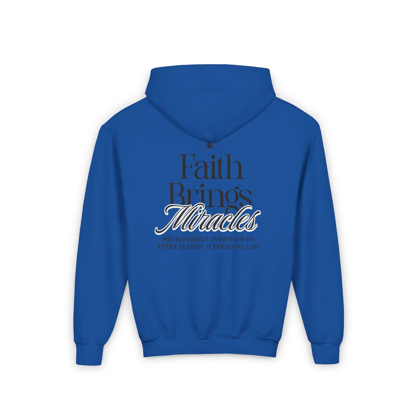 Inspirational Youth Hoodie - Faith Brings Miracles, Christian Sweatshirt, Gifts for Teens, Faith-Based Apparel, Winter Layer