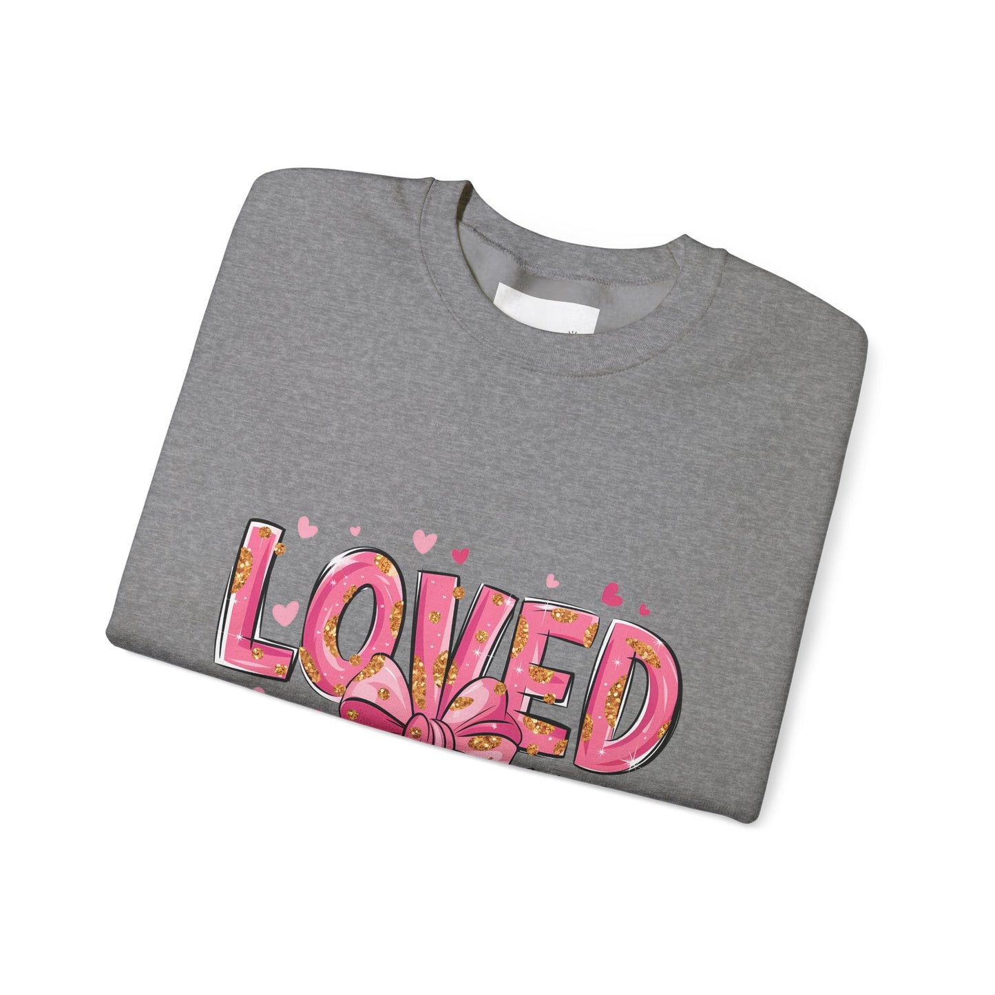 Loved Crewneck Sweatshirt with Bow Design, Cozy Gift for Relaxation, Perfect for Valentine's Day, Christian Apparel, Faith-Inspired Fashion
