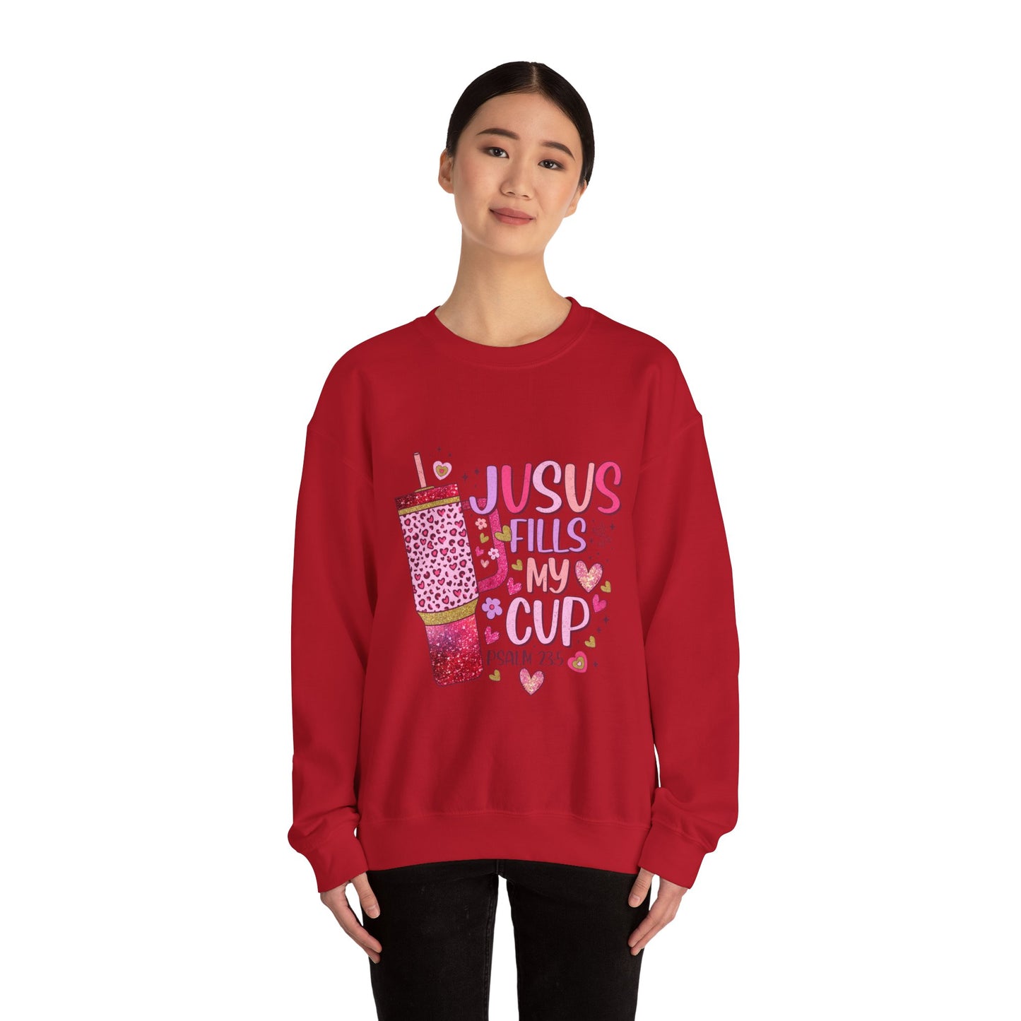 Inspirational Crewneck Sweatshirt - Jesus Fills My Cup, Cozy Faith Apparel, Christian Gift, Spiritual Sweater, Birthday Present, Church