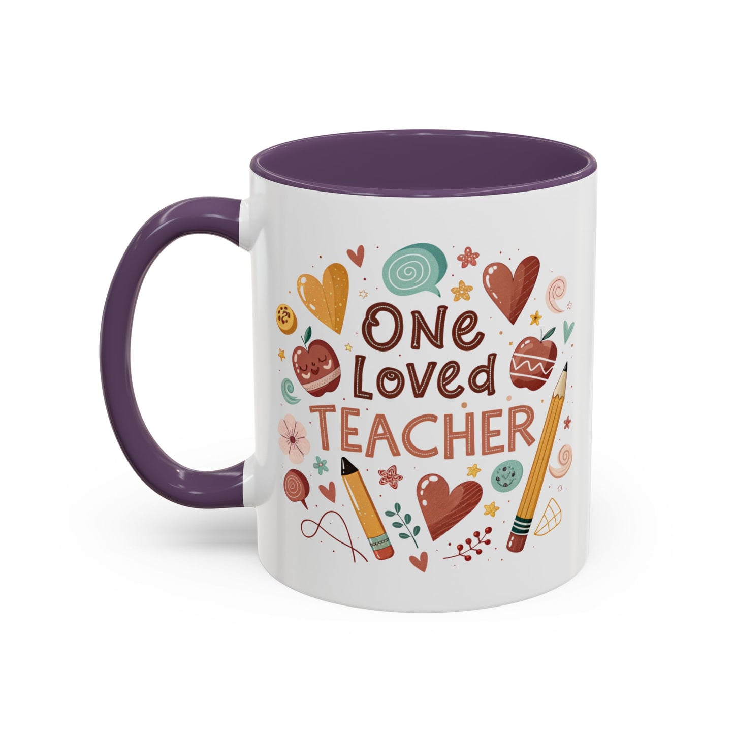 Teacher Appreciation Coffee Mug, Cute Gift for Educators, One Loved Teacher, Ideal for Birthdays and Holidays, Fun and Colorful