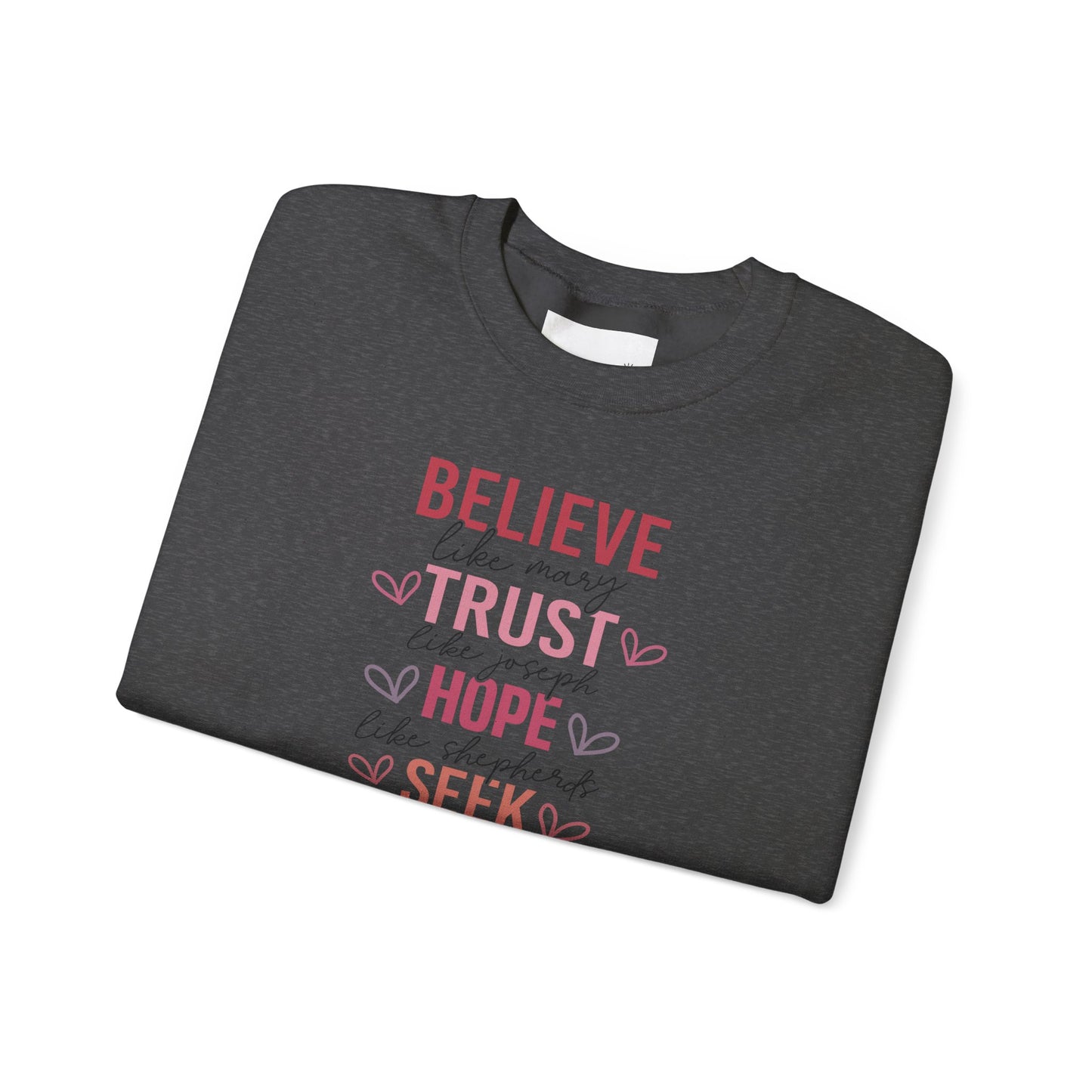 Inspirational Faith Crewneck Sweatshirt, Cozy Christian Apparel, Hope Trust Worship Love, Gift for Spiritual Friends, Faith-Based Fashion