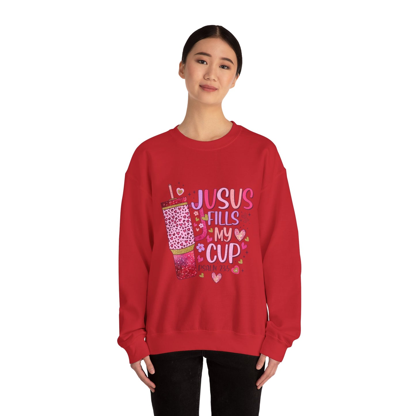 Inspirational Crewneck Sweatshirt - Jesus Fills My Cup, Cozy Faith Apparel, Christian Gift, Spiritual Sweater, Birthday Present, Church