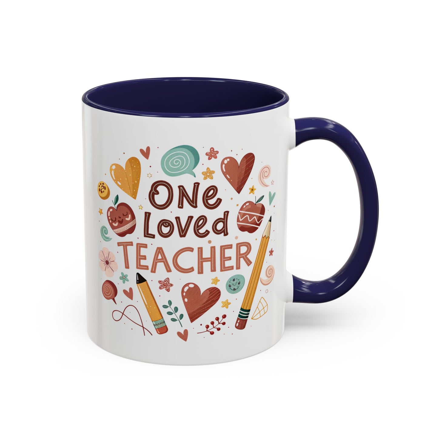 Teacher Appreciation Coffee Mug, Cute Gift for Educators, One Loved Teacher, Ideal for Birthdays and Holidays, Fun and Colorful