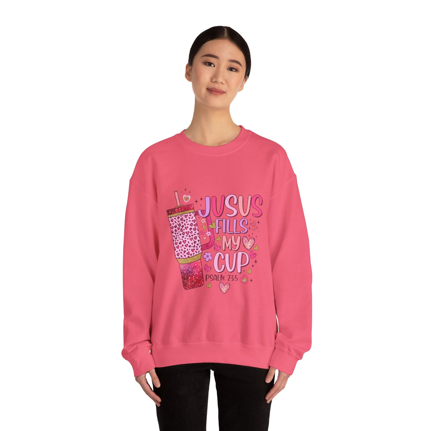 Inspirational Crewneck Sweatshirt - Jesus Fills My Cup, Cozy Faith Apparel, Christian Gift, Spiritual Sweater, Birthday Present, Church