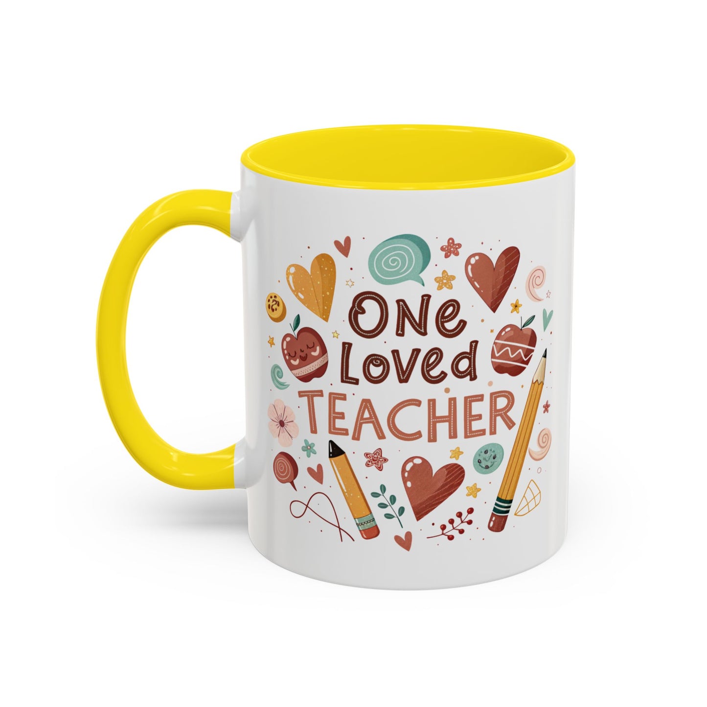 Teacher Appreciation Coffee Mug, Cute Gift for Educators, One Loved Teacher, Ideal for Birthdays and Holidays, Fun and Colorful