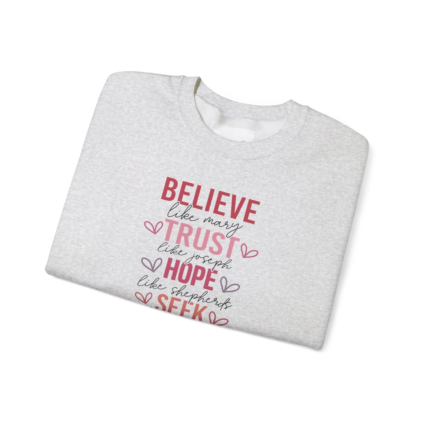 Inspirational Faith Crewneck Sweatshirt, Cozy Christian Apparel, Hope Trust Worship Love, Gift for Spiritual Friends, Faith-Based Fashion