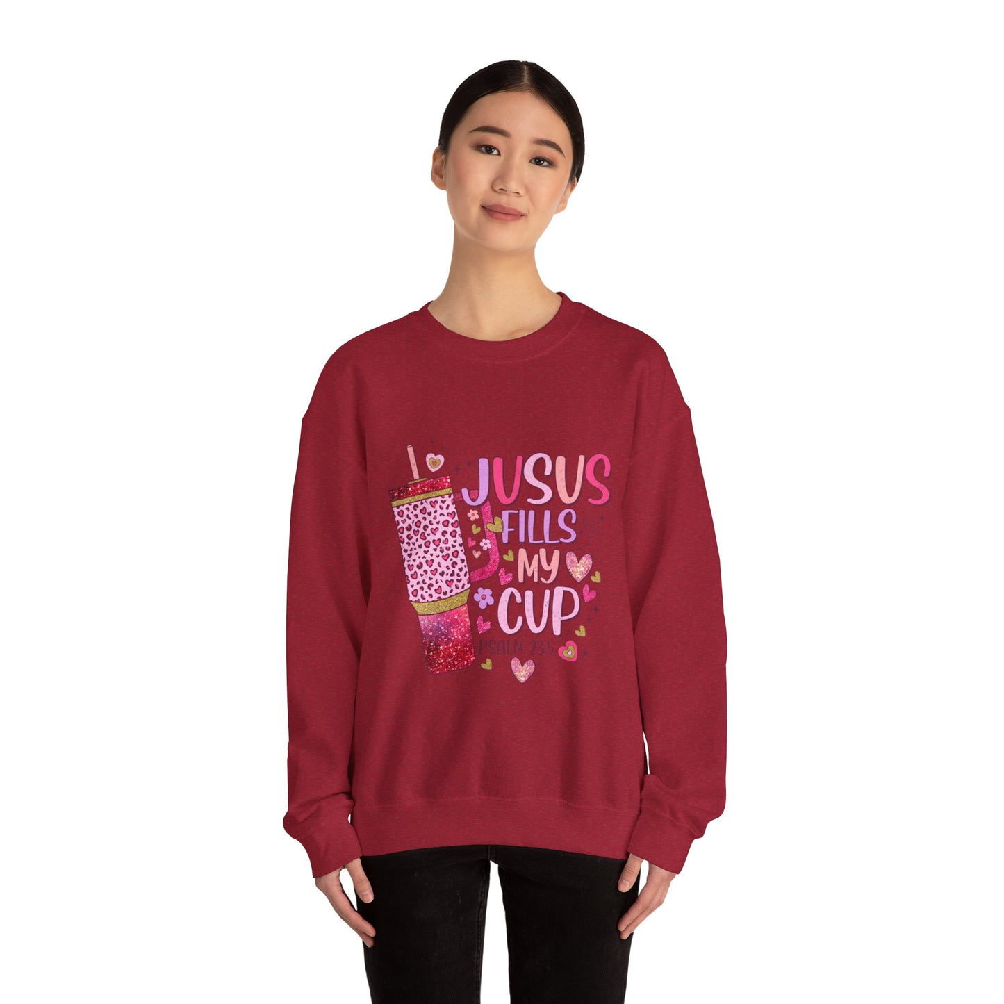 Inspirational Crewneck Sweatshirt - Jesus Fills My Cup, Cozy Faith Apparel, Christian Gift, Spiritual Sweater, Birthday Present, Church