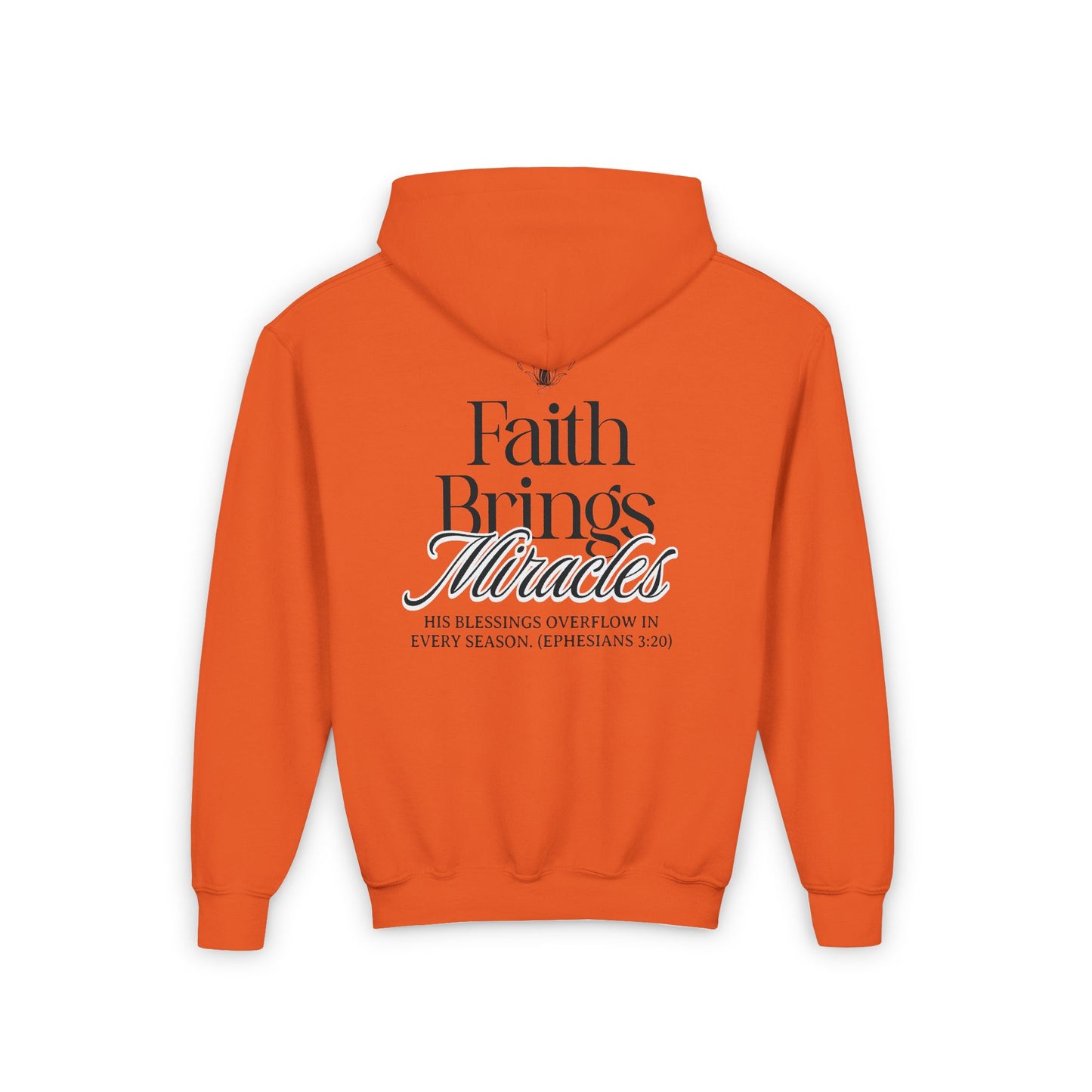 Inspirational Youth Hoodie - Faith Brings Miracles, Christian Sweatshirt, Gifts for Teens, Faith-Based Apparel, Winter Layer