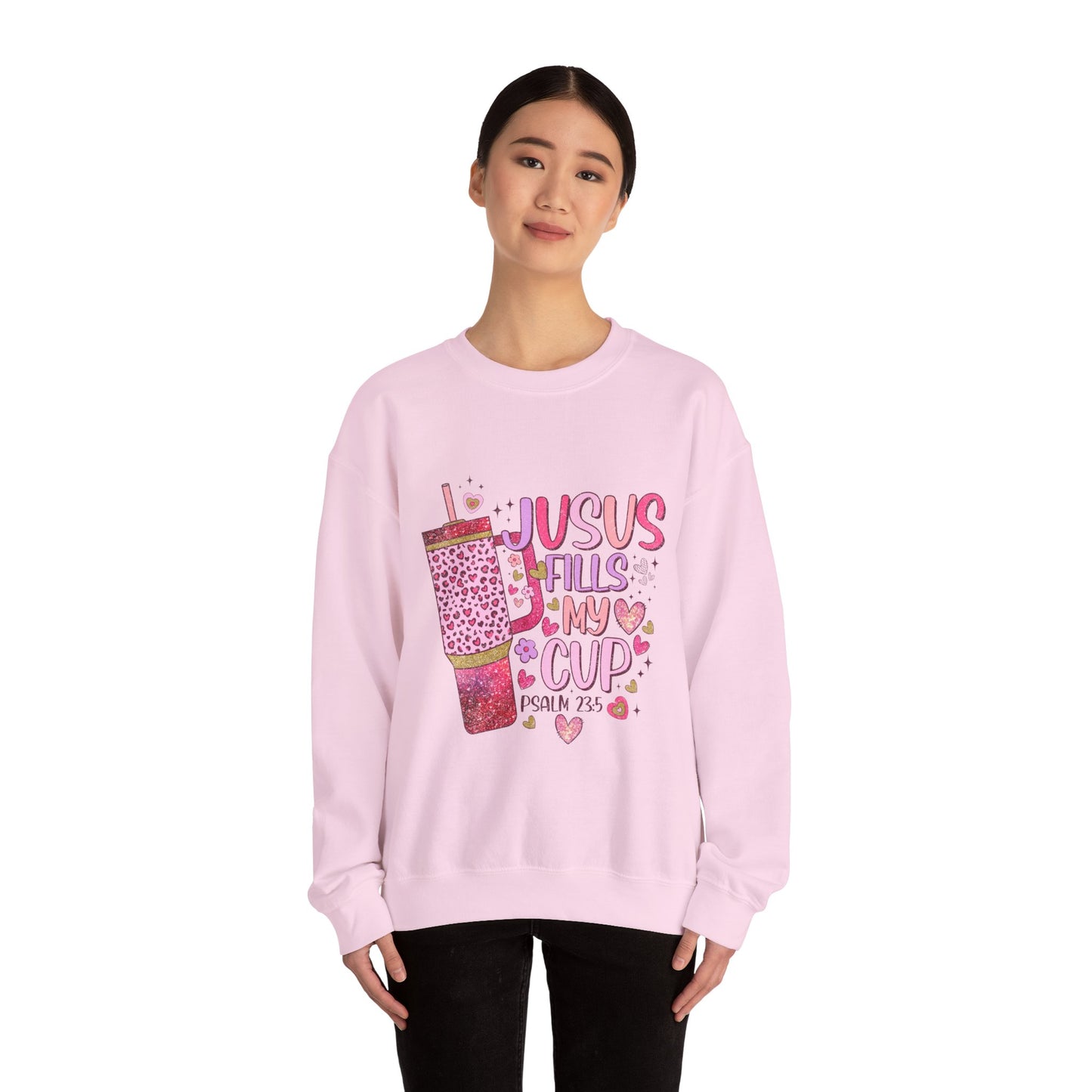 Inspirational Crewneck Sweatshirt - Jesus Fills My Cup, Cozy Faith Apparel, Christian Gift, Spiritual Sweater, Birthday Present, Church