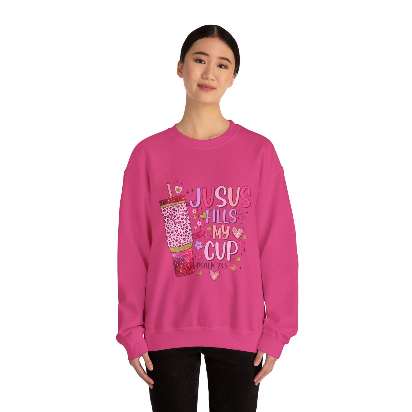 Inspirational Crewneck Sweatshirt - Jesus Fills My Cup, Cozy Faith Apparel, Christian Gift, Spiritual Sweater, Birthday Present, Church