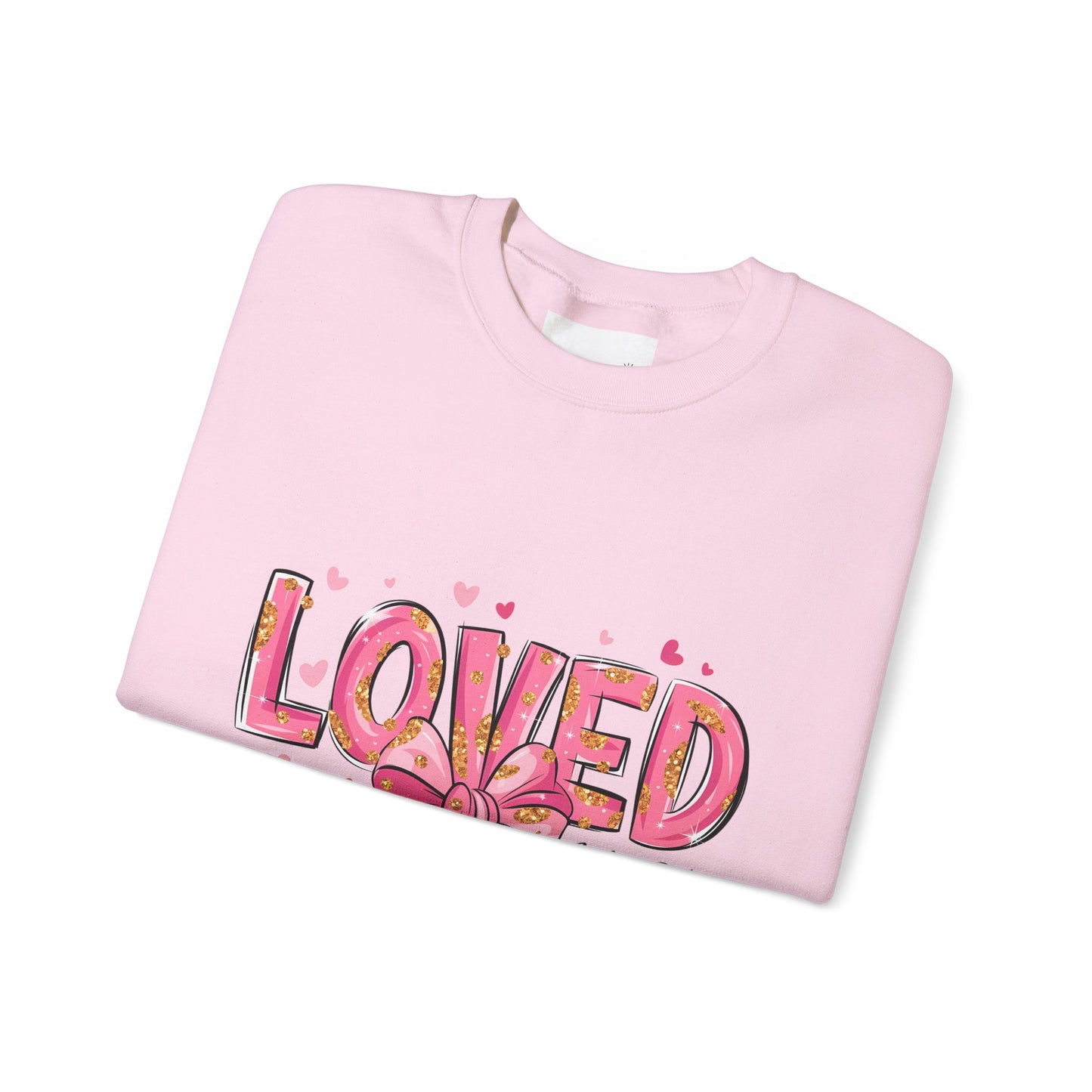 Loved Crewneck Sweatshirt with Bow Design, Cozy Gift for Relaxation, Perfect for Valentine's Day, Christian Apparel, Faith-Inspired Fashion