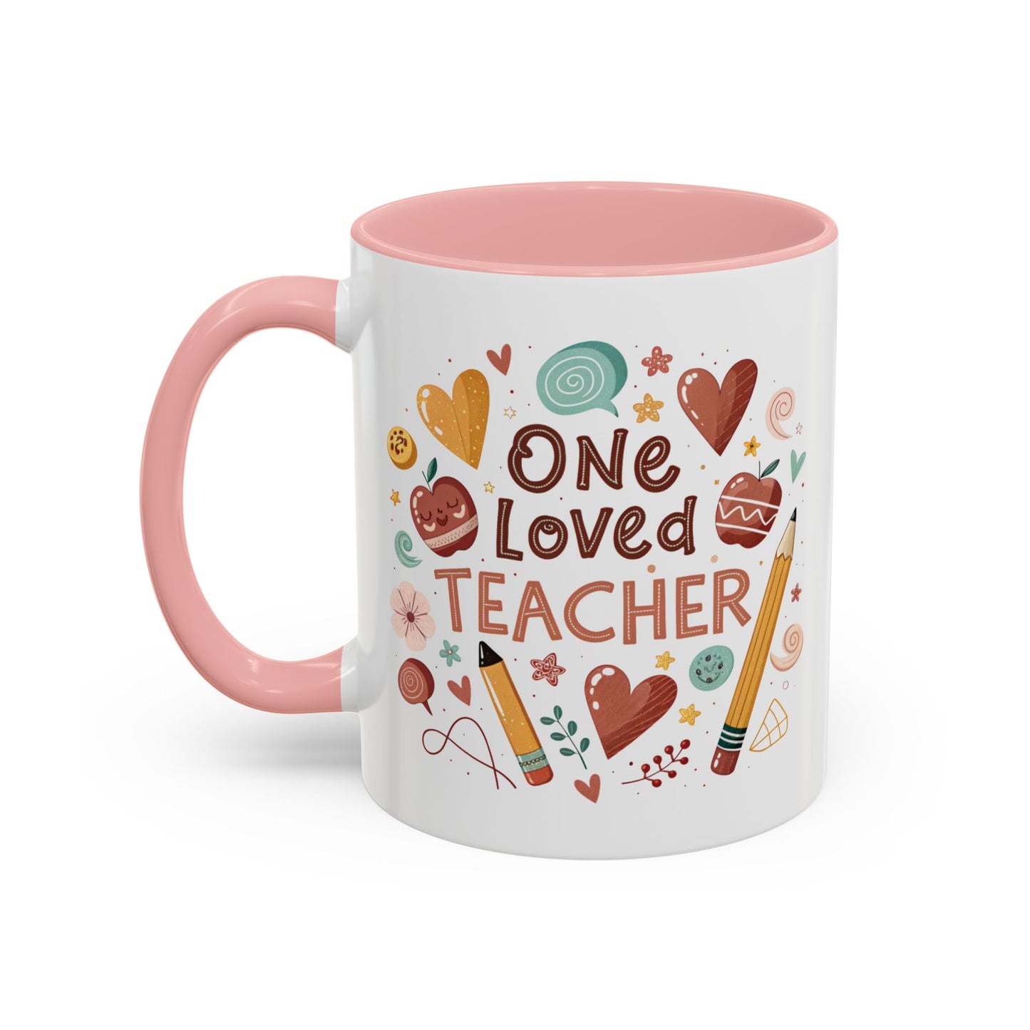 Teacher Appreciation Coffee Mug, Cute Gift for Educators, One Loved Teacher, Ideal for Birthdays and Holidays, Fun and Colorful