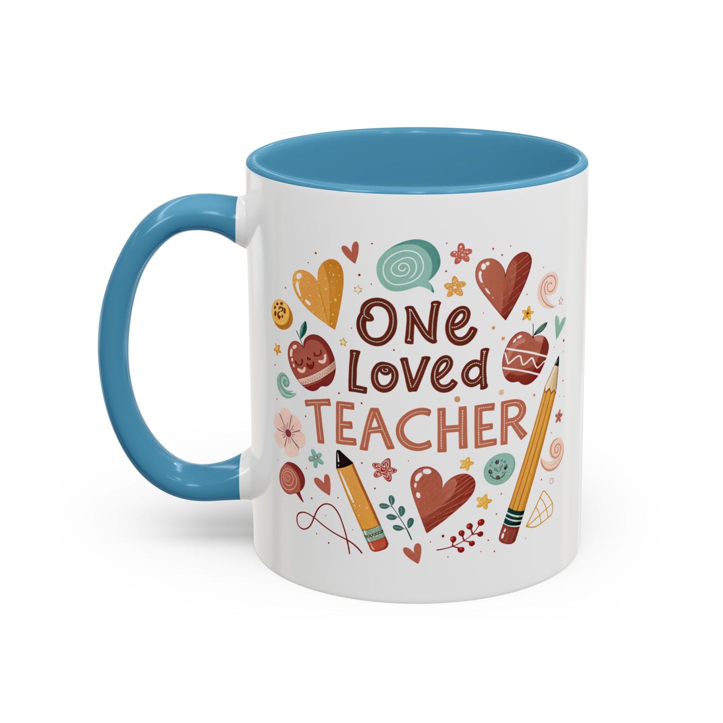 Teacher Appreciation Coffee Mug, Cute Gift for Educators, One Loved Teacher, Ideal for Birthdays and Holidays, Fun and Colorful