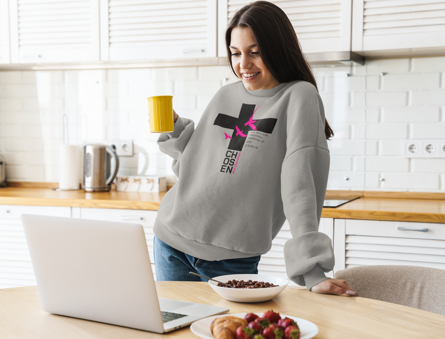 Chozen and Cherished, Crewneck Sweatshirt - Chosen, Christian Apparel, Religious Gift, Cozy Wear, Faith-Based Sweatshirt