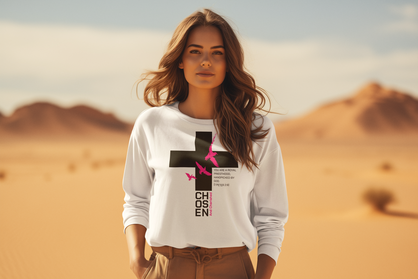 Chozen and Cherished, Crewneck Sweatshirt - Chosen, Christian Apparel, Religious Gift, Cozy Wear, Faith-Based Sweatshirt