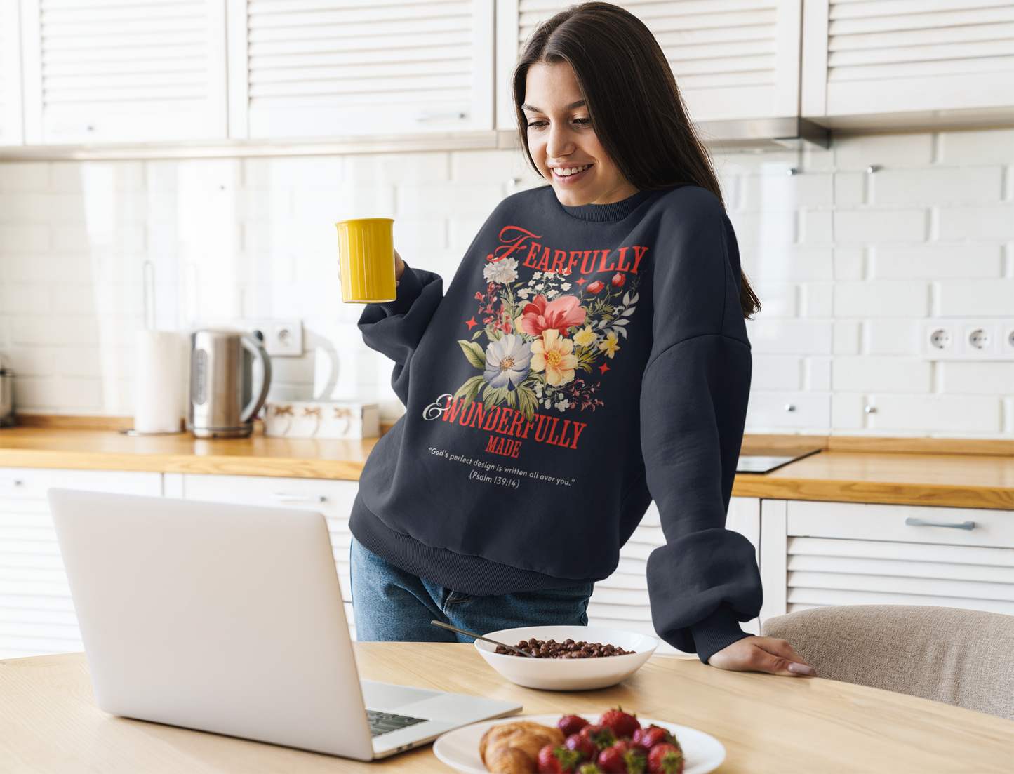 Fearfully & Wonderfully Made Sweatshirt, Inspirational Gift, Floral Design, Christian Apparel, Cozy Sweatshirt for Women