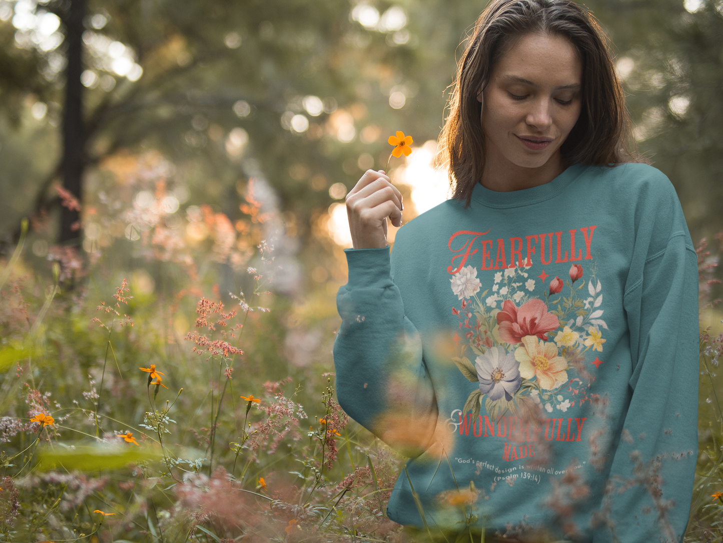 Fearfully & Wonderfully Made Sweatshirt, Inspirational Gift, Floral Design, Christian Apparel, Cozy Sweatshirt for Women