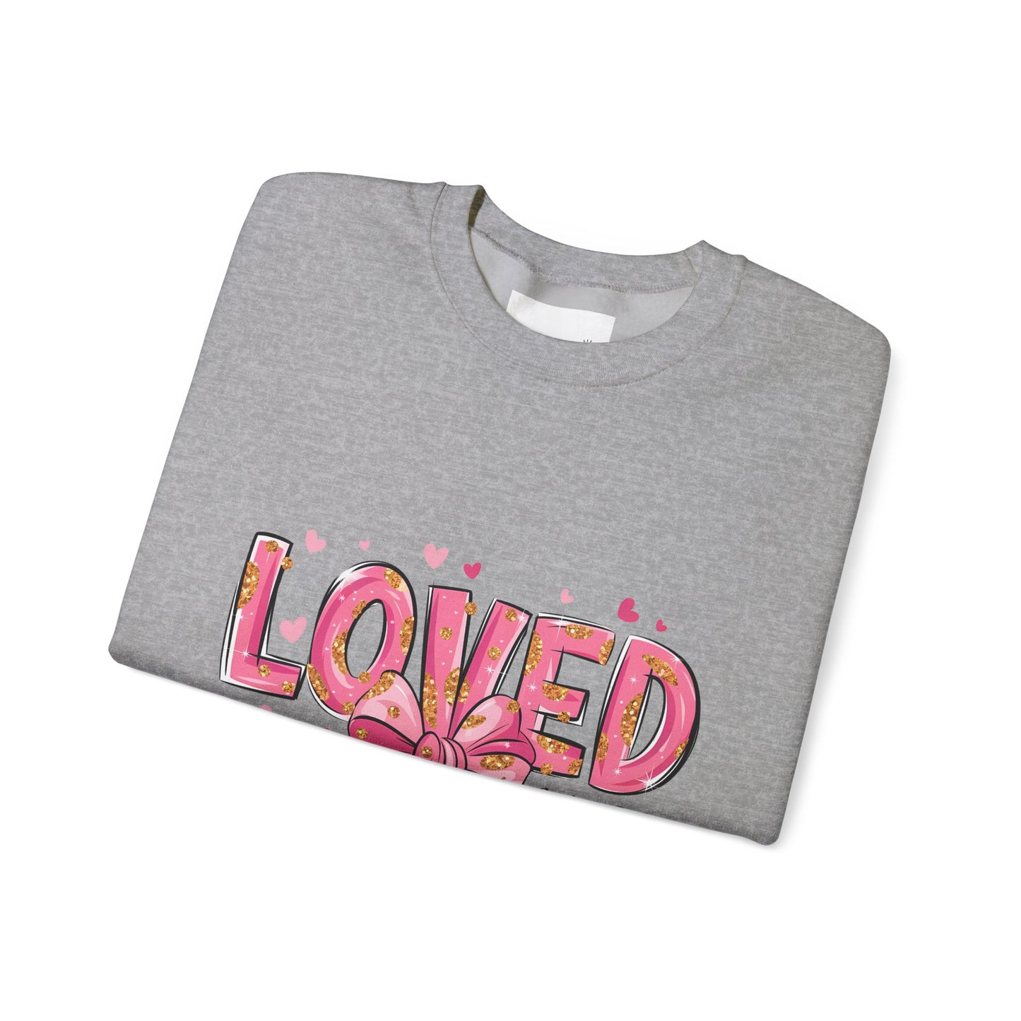 Loved Crewneck Sweatshirt with Bow Design, Cozy Gift for Relaxation, Perfect for Valentine's Day, Christian Apparel, Faith-Inspired Fashion