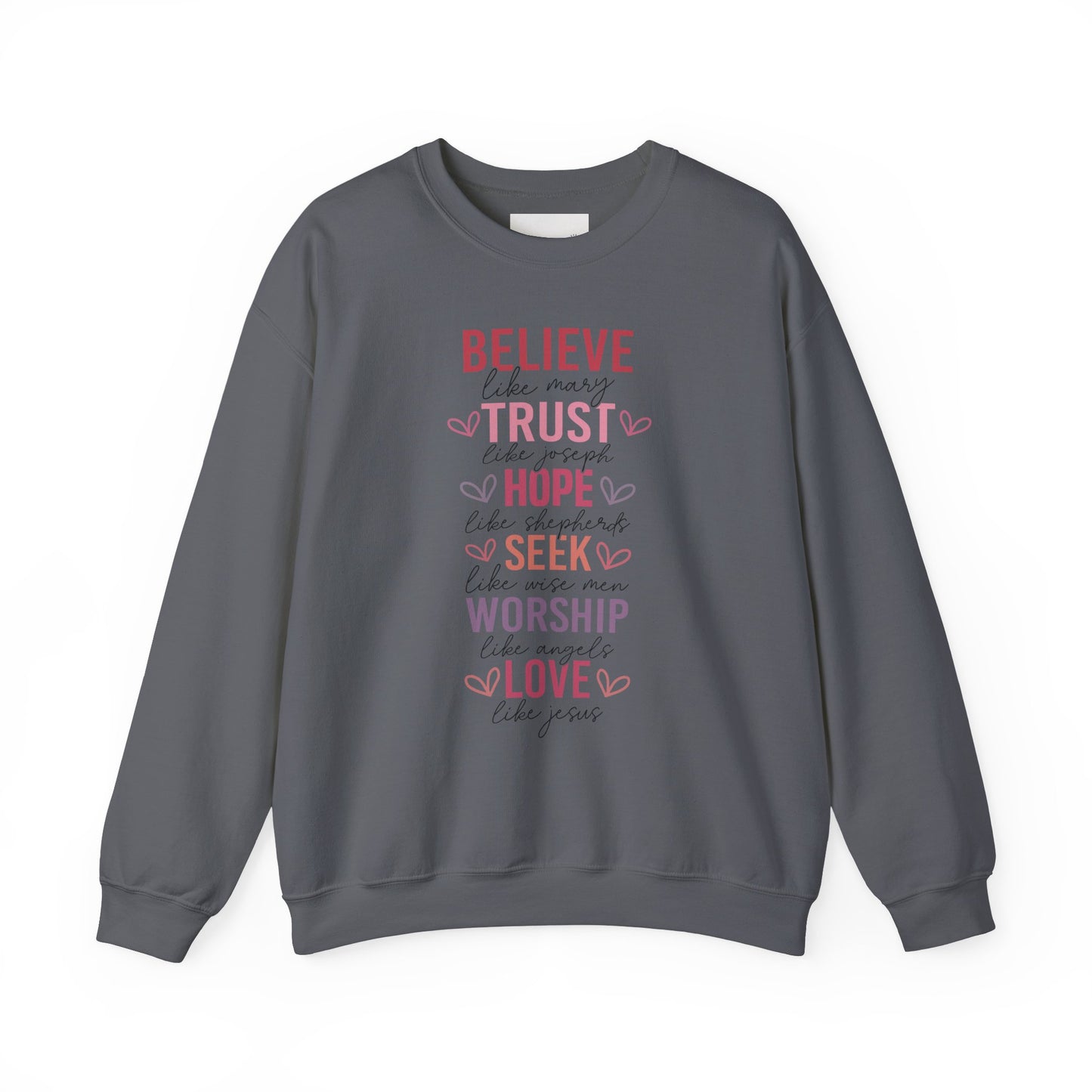 Inspirational Faith Crewneck Sweatshirt, Cozy Christian Apparel, Hope Trust Worship Love, Gift for Spiritual Friends, Faith-Based Fashion