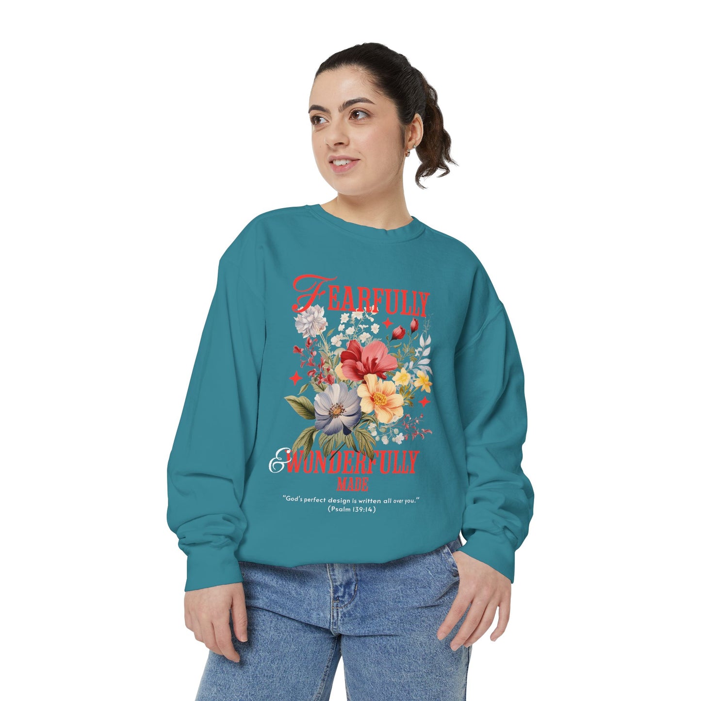 Fearfully & Wonderfully Made Sweatshirt, Inspirational Gift, Floral Design, Christian Apparel, Cozy Sweatshirt for Women