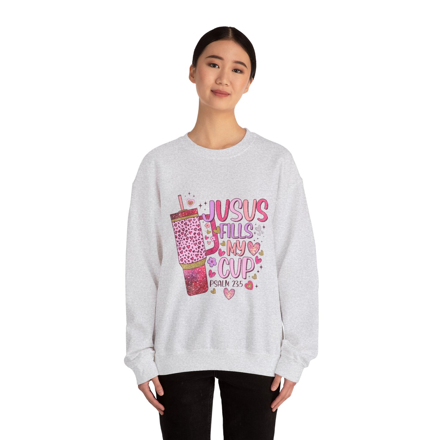 Inspirational Crewneck Sweatshirt - Jesus Fills My Cup, Cozy Faith Apparel, Christian Gift, Spiritual Sweater, Birthday Present, Church