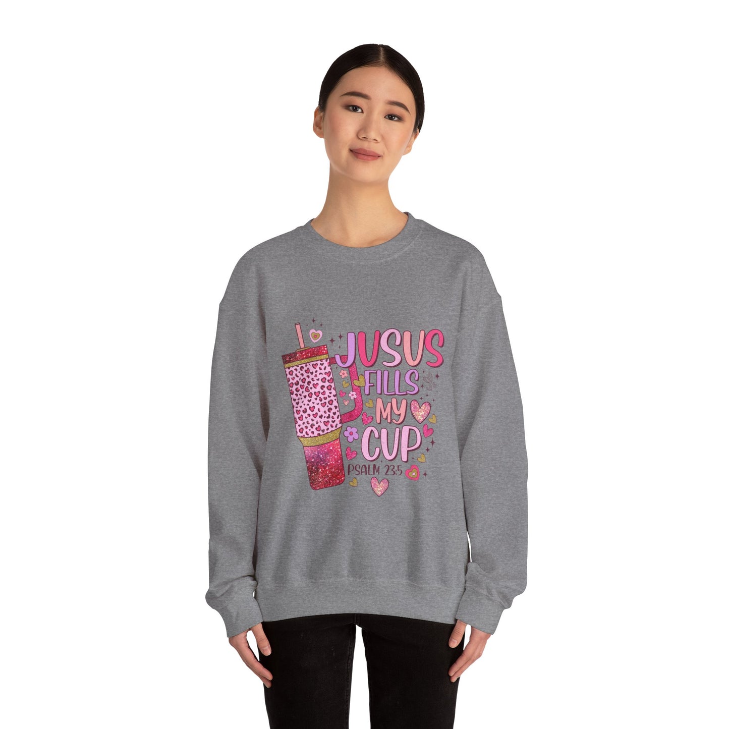 Inspirational Crewneck Sweatshirt - Jesus Fills My Cup, Cozy Faith Apparel, Christian Gift, Spiritual Sweater, Birthday Present, Church