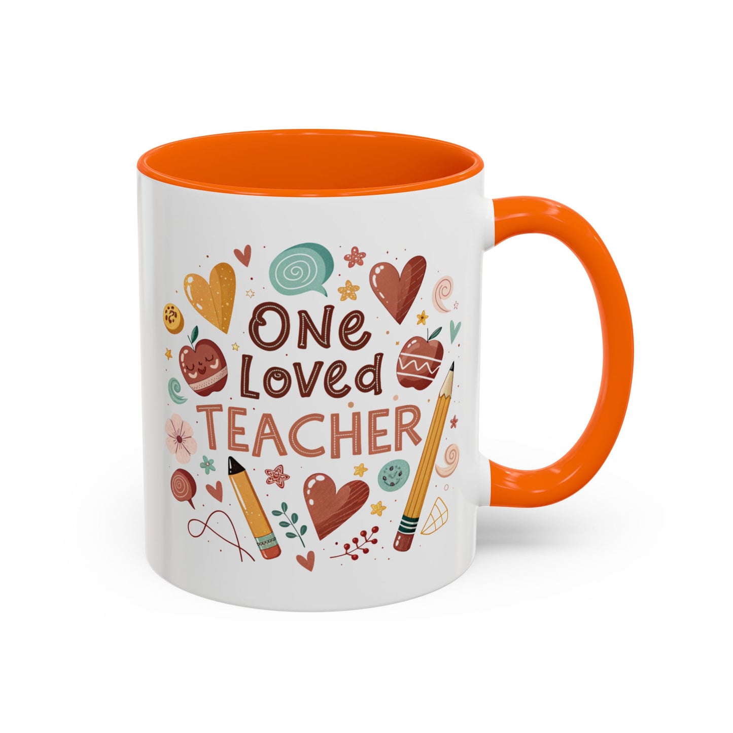 Teacher Appreciation Coffee Mug, Cute Gift for Educators, One Loved Teacher, Ideal for Birthdays and Holidays, Fun and Colorful