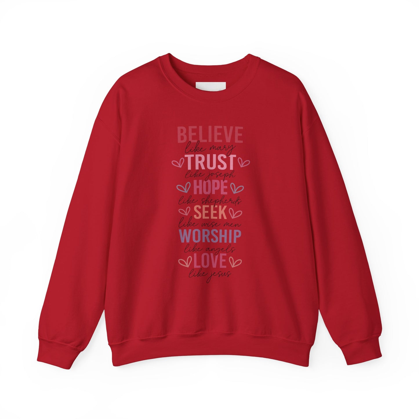 Inspirational Faith Crewneck Sweatshirt, Cozy Christian Apparel, Hope Trust Worship Love, Gift for Spiritual Friends, Faith-Based Fashion