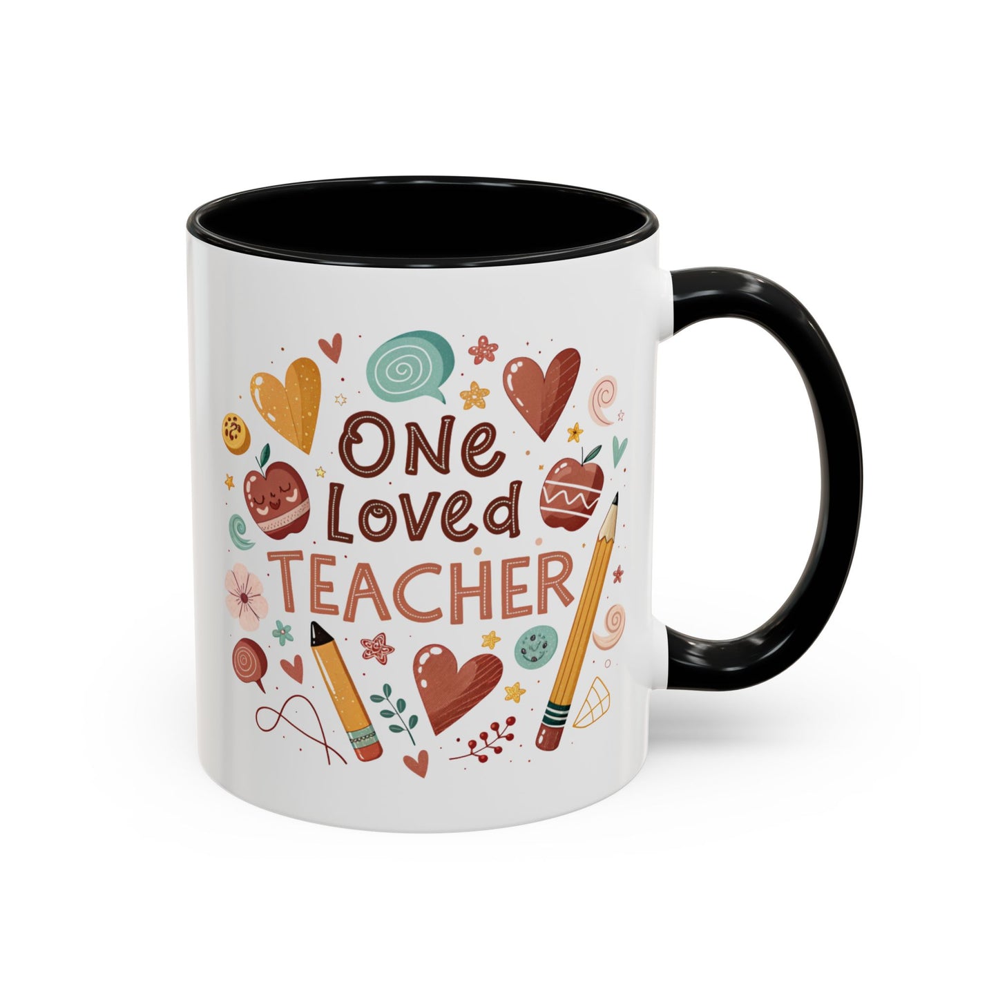 Teacher Appreciation Coffee Mug, Cute Gift for Educators, One Loved Teacher, Ideal for Birthdays and Holidays, Fun and Colorful