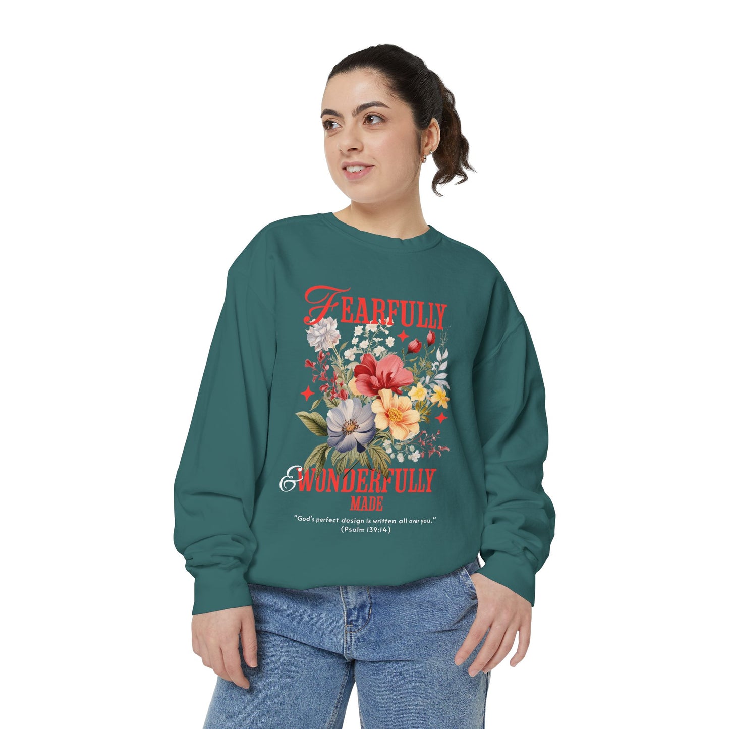Fearfully & Wonderfully Made Sweatshirt, Inspirational Gift, Floral Design, Christian Apparel, Cozy Sweatshirt for Women
