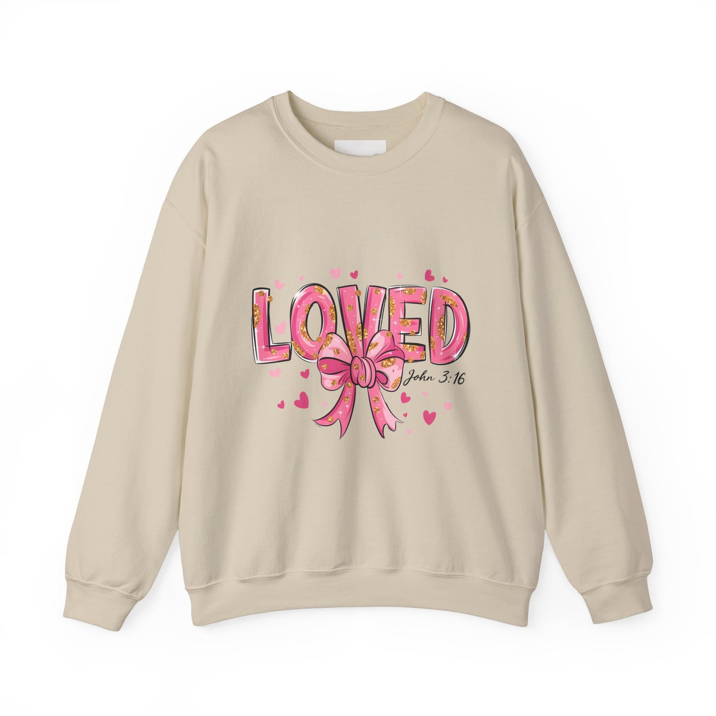 Loved Crewneck Sweatshirt with Bow Design, Cozy Gift for Relaxation, Perfect for Valentine's Day, Christian Apparel, Faith-Inspired Fashion
