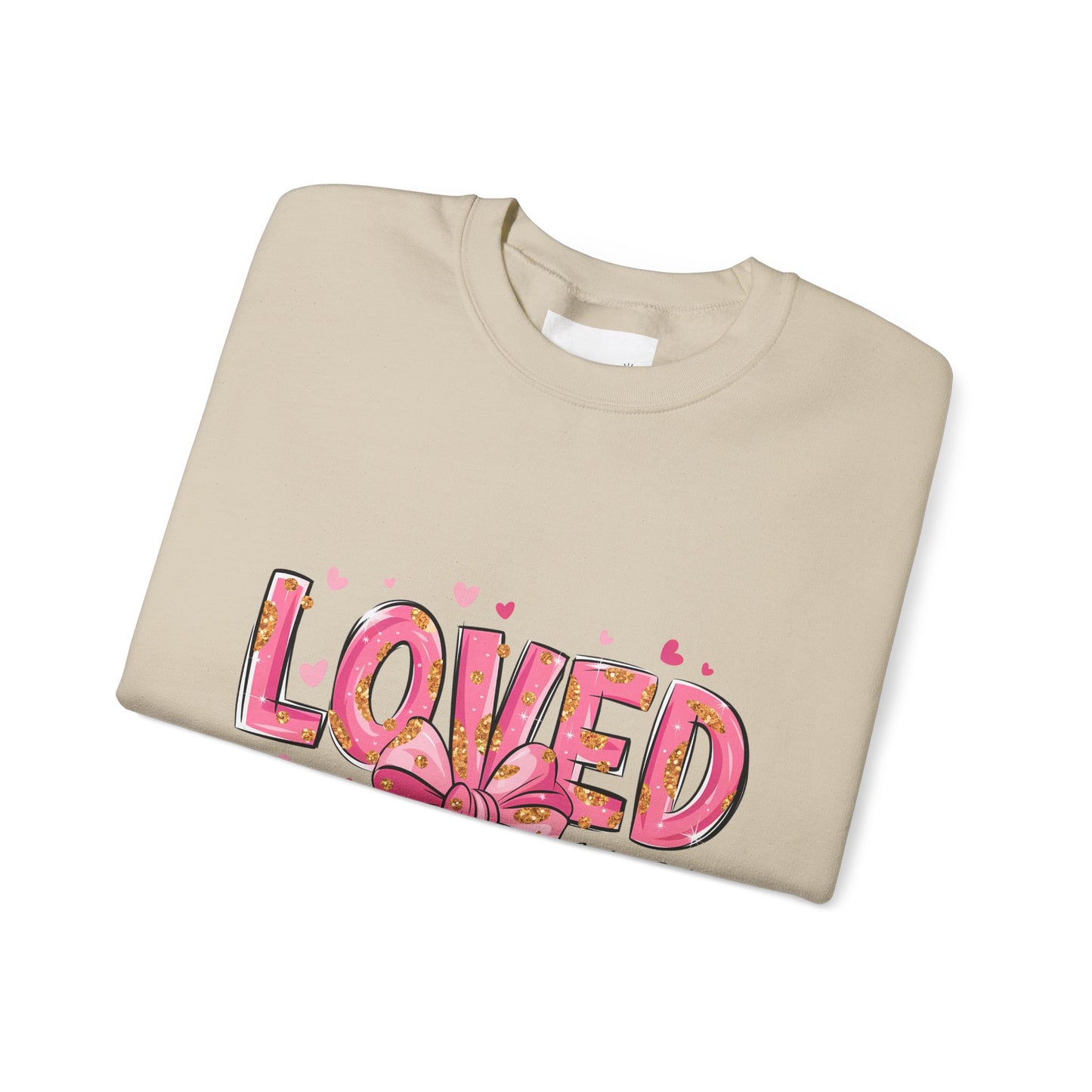 Loved Crewneck Sweatshirt with Bow Design, Cozy Gift for Relaxation, Perfect for Valentine's Day, Christian Apparel, Faith-Inspired Fashion