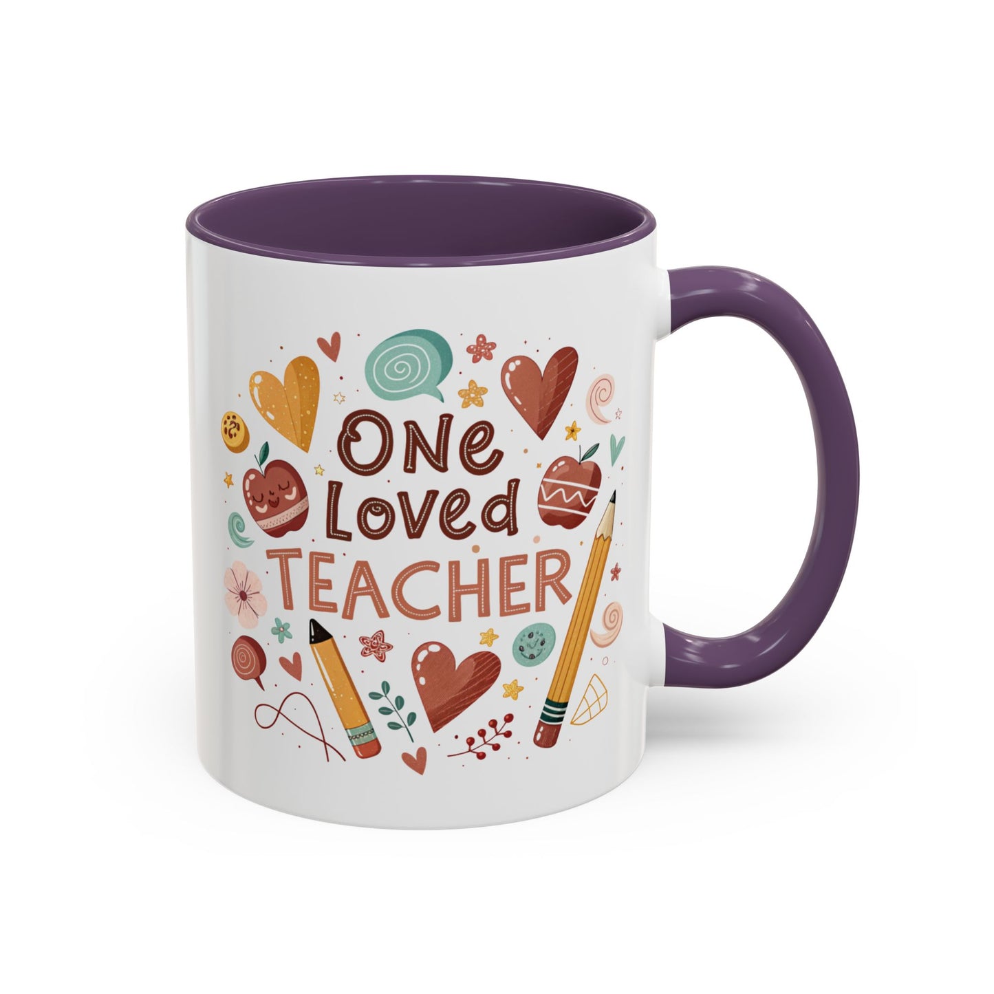 Teacher Appreciation Coffee Mug, Cute Gift for Educators, One Loved Teacher, Ideal for Birthdays and Holidays, Fun and Colorful
