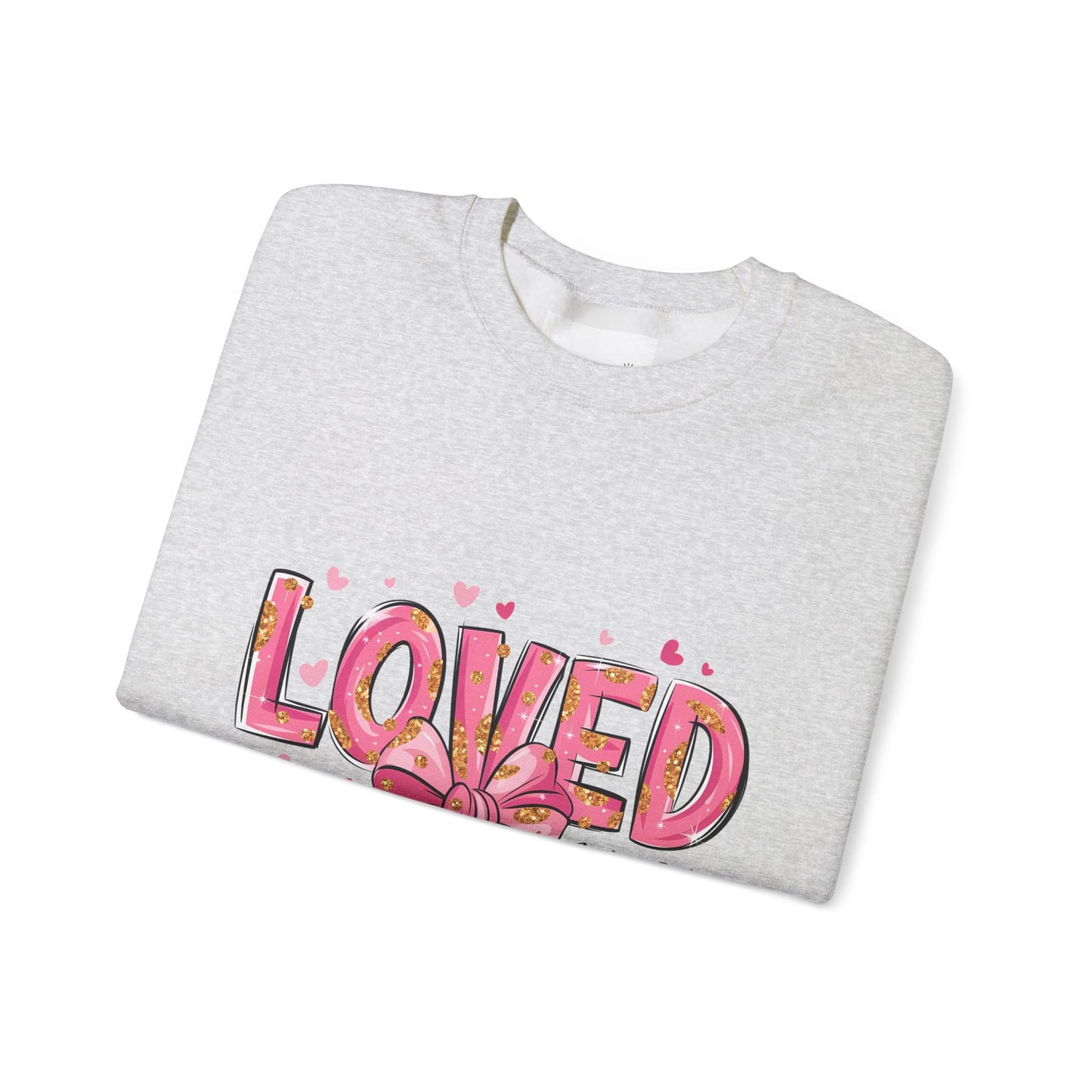 Loved Crewneck Sweatshirt with Bow Design, Cozy Gift for Relaxation, Perfect for Valentine's Day, Christian Apparel, Faith-Inspired Fashion