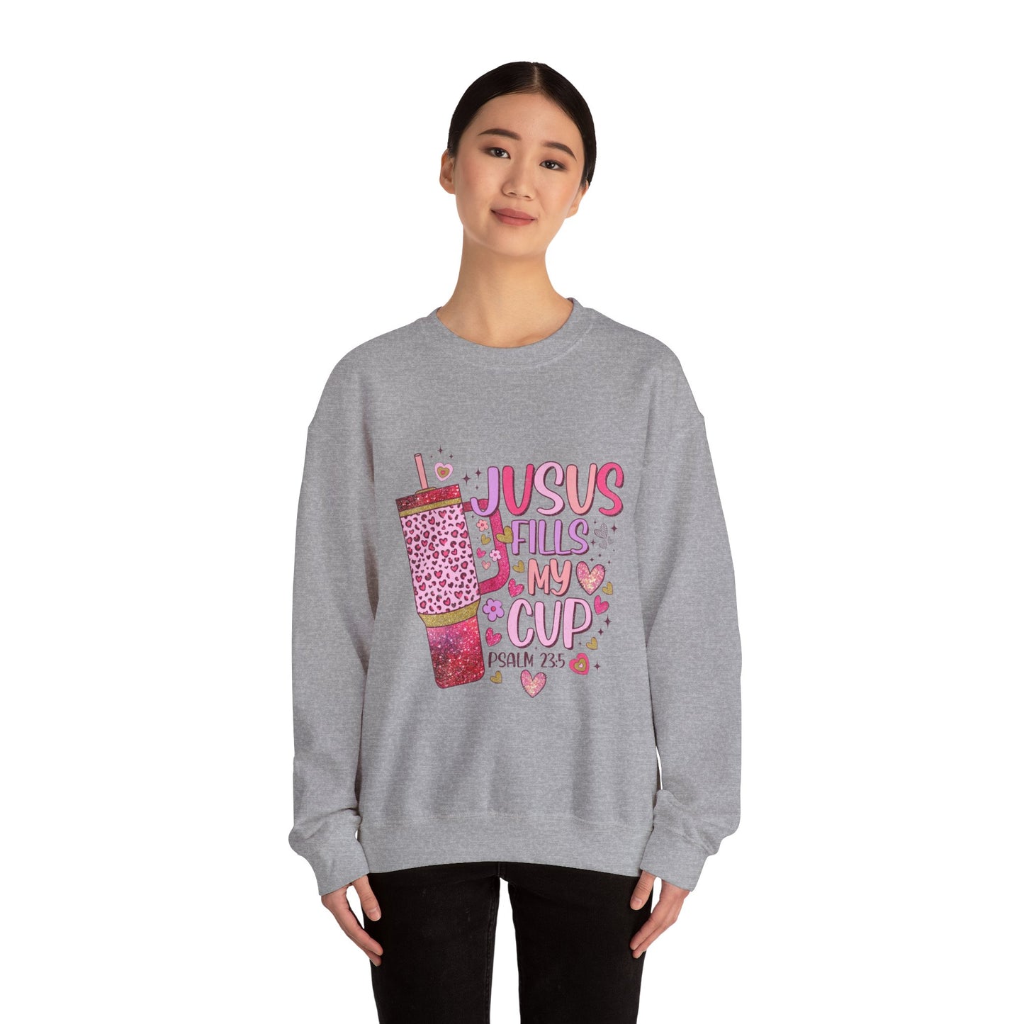 Inspirational Crewneck Sweatshirt - Jesus Fills My Cup, Cozy Faith Apparel, Christian Gift, Spiritual Sweater, Birthday Present, Church