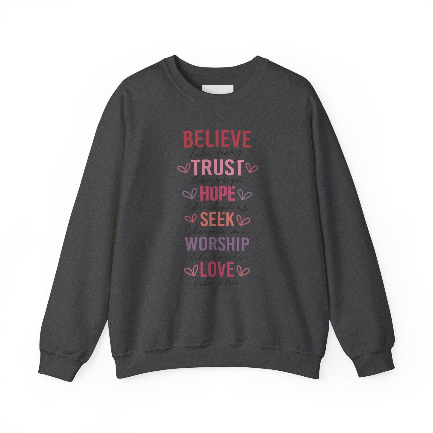 Inspirational Faith Crewneck Sweatshirt, Cozy Christian Apparel, Hope Trust Worship Love, Gift for Spiritual Friends, Faith-Based Fashion