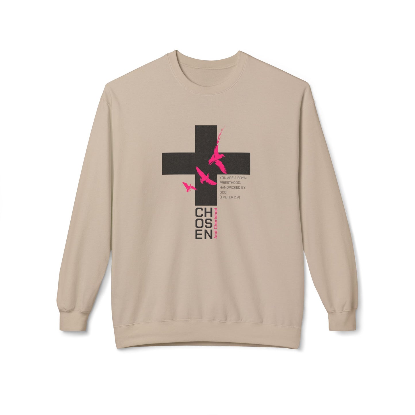 Chozen and Cherished, Crewneck Sweatshirt - Chosen, Christian Apparel, Religious Gift, Cozy Wear, Faith-Based Sweatshirt